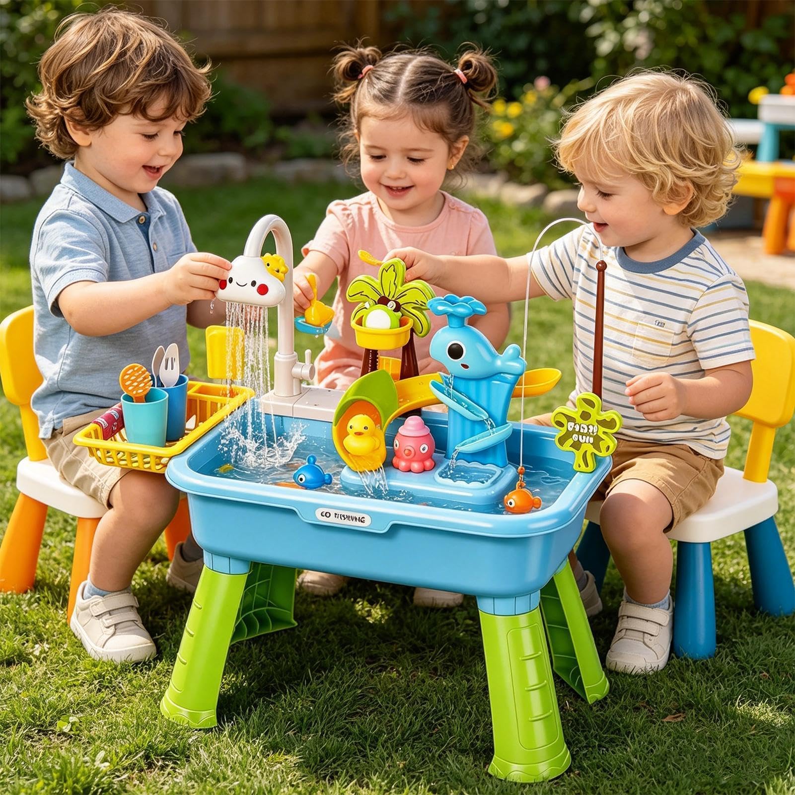 Lavello Giocattolo per Bambini con Acqua Corrente | Tavolo Acquatico Giocattolo Elettrico A Batteria Con Scivolo - Giocattoli Lavello Cucina,per Bambini di Età 1-5 Anni, Giardino, Asilo , Scuola '