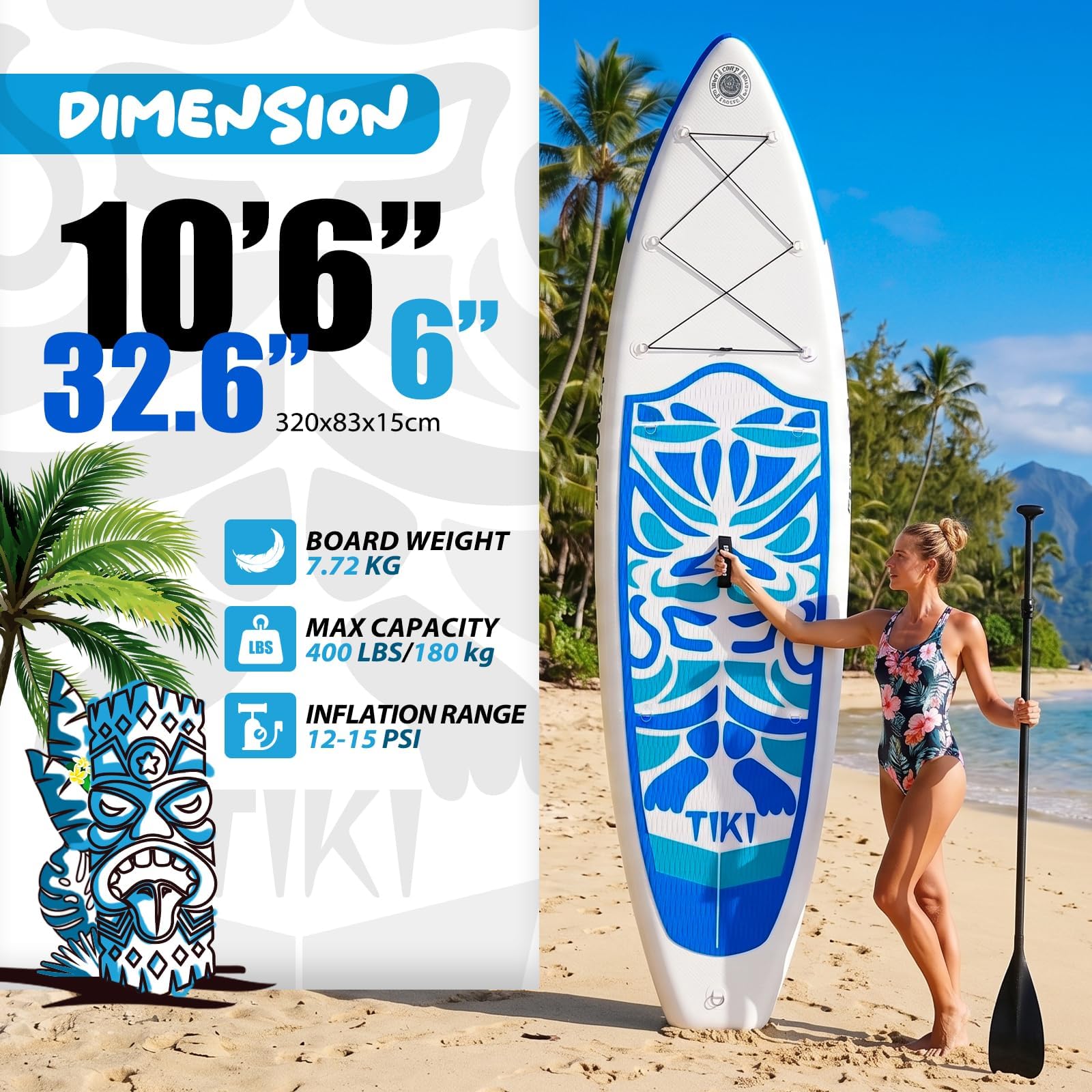 FunWater Stand Up Planche de Surf Gonflable, avec Accessoires complets : pagaie réglable, Pompe, Sac à Dos, Cordon, étui étanche, pour Adulte