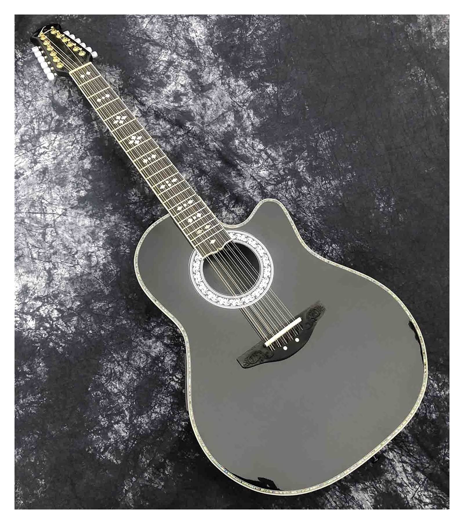 CJWSLYT Guitar Custom 12 Strings Solid Guitar Carbon Fiber Tortoise Shell Electric Acoustic Real Inl