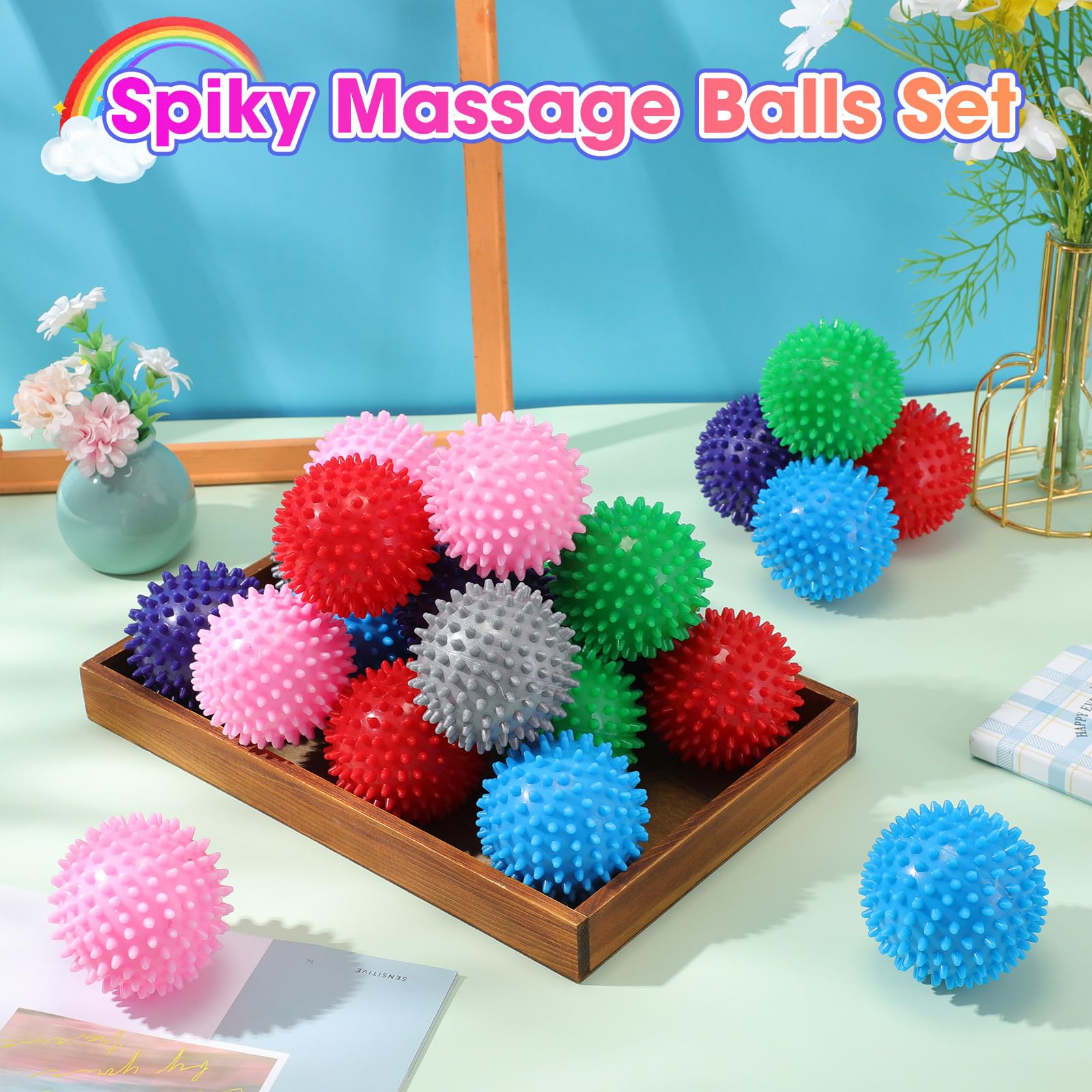 Liliful 12 bolas de masaje con pinchos, rodillo de bola de pie duro, entrenador de arco de pie firme para tejido profundo, fascitis plantar, pies, espalda, manos, dolor muscular, ejercicio, 3 pulgadas