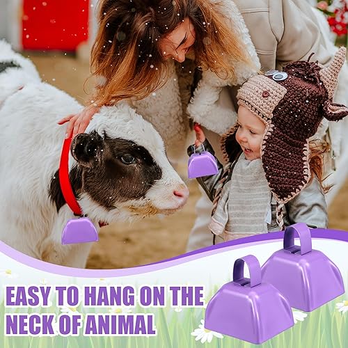 Miniatura 5 de Therwen Paquete de 12 campanas de metal para vaca, que hacen ruido con asa, 3 pulgadas, campanas de percusión manual a granel para eventos