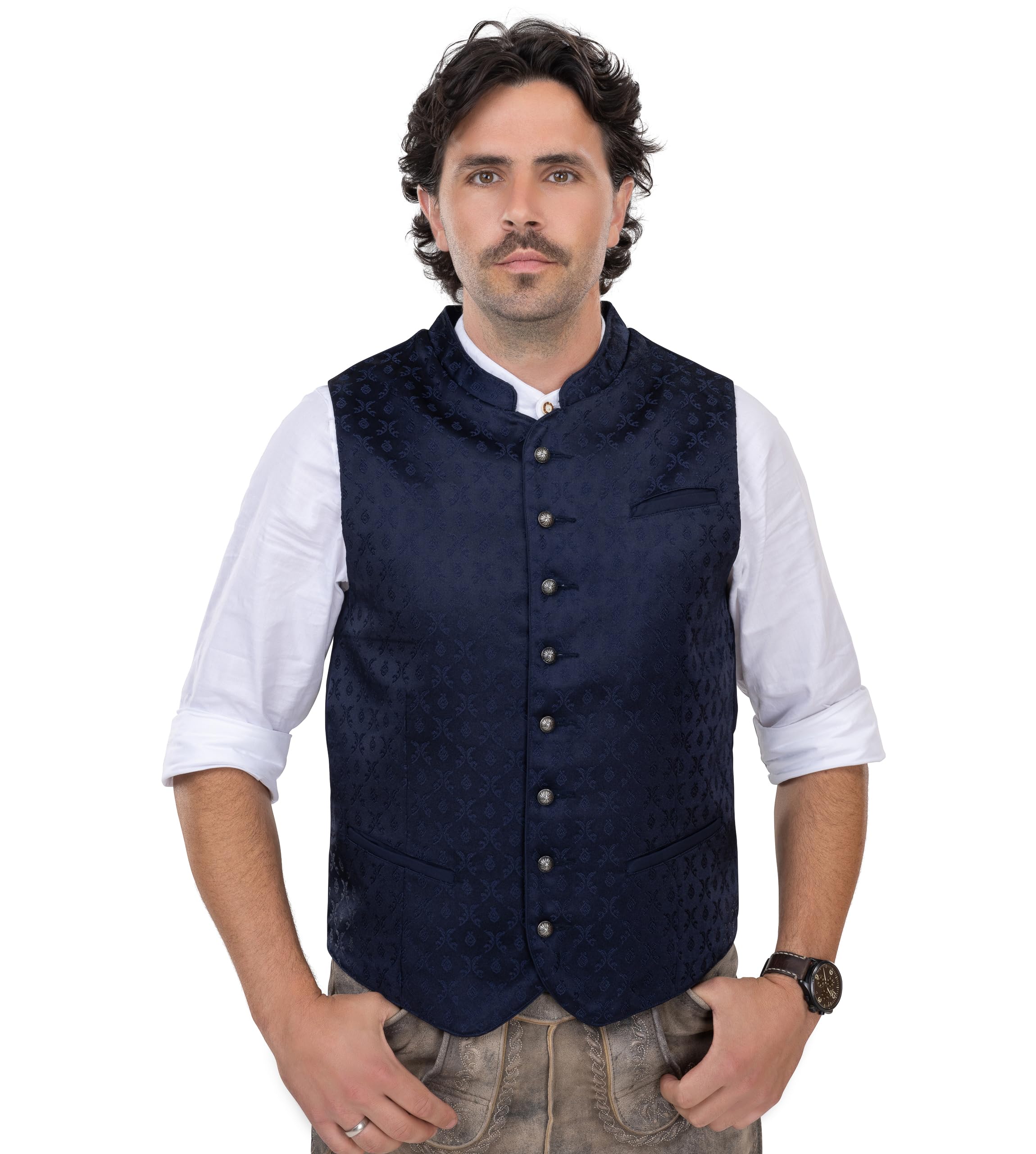 Gilet da uomo blu in jaquard | pantaloni in pelle jaquard con colletto alto | elegante gilet kilian