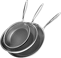 XBM Honeycomb Nonstick Stainless Steel Frying Pan Set 8/10/12 Inch - Induction Compatible, PFOA-Free, Oven Safe Skillets