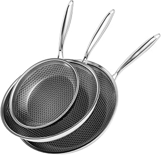 XBM Honeycomb Nonstick Stainless Steel Frying Pan Set 8/10/12 Inch - Induction Compatible, PFOA-Free, Oven Safe Skillets