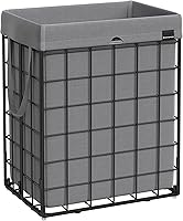 SONGMICS 90L Collapsible Laundry Hamper Basket, 23.8 Gal Removable Washable Liner, Sturdy Metal Frame, Black Gray for Bedroom Bathroom