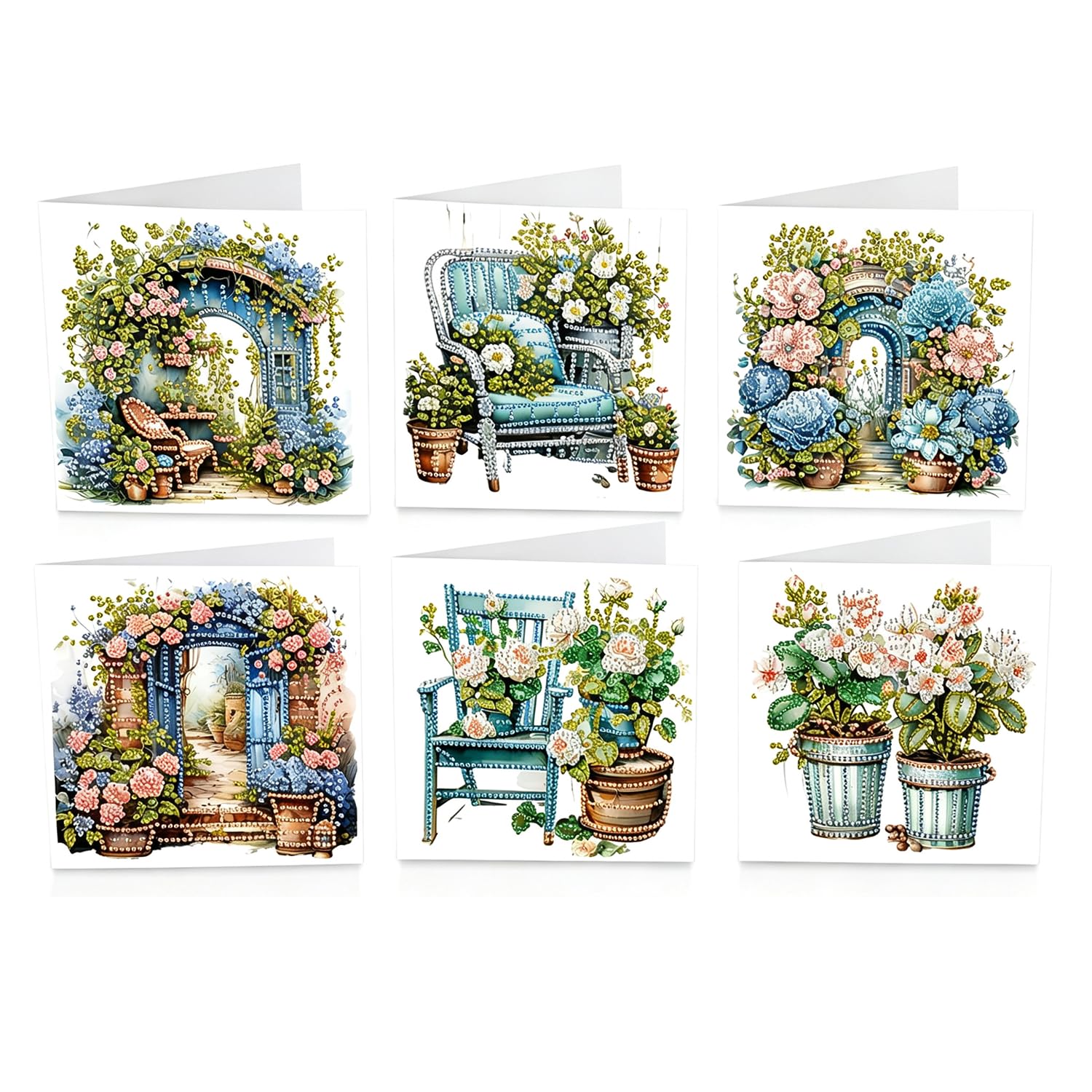 Xenovate 6 Pcs DIY Diamond Art Cards with Envelopes, 5D Garden Flower Diamond Art Kits, Card Making Kits for Adults Family Friend Handmade Gifts