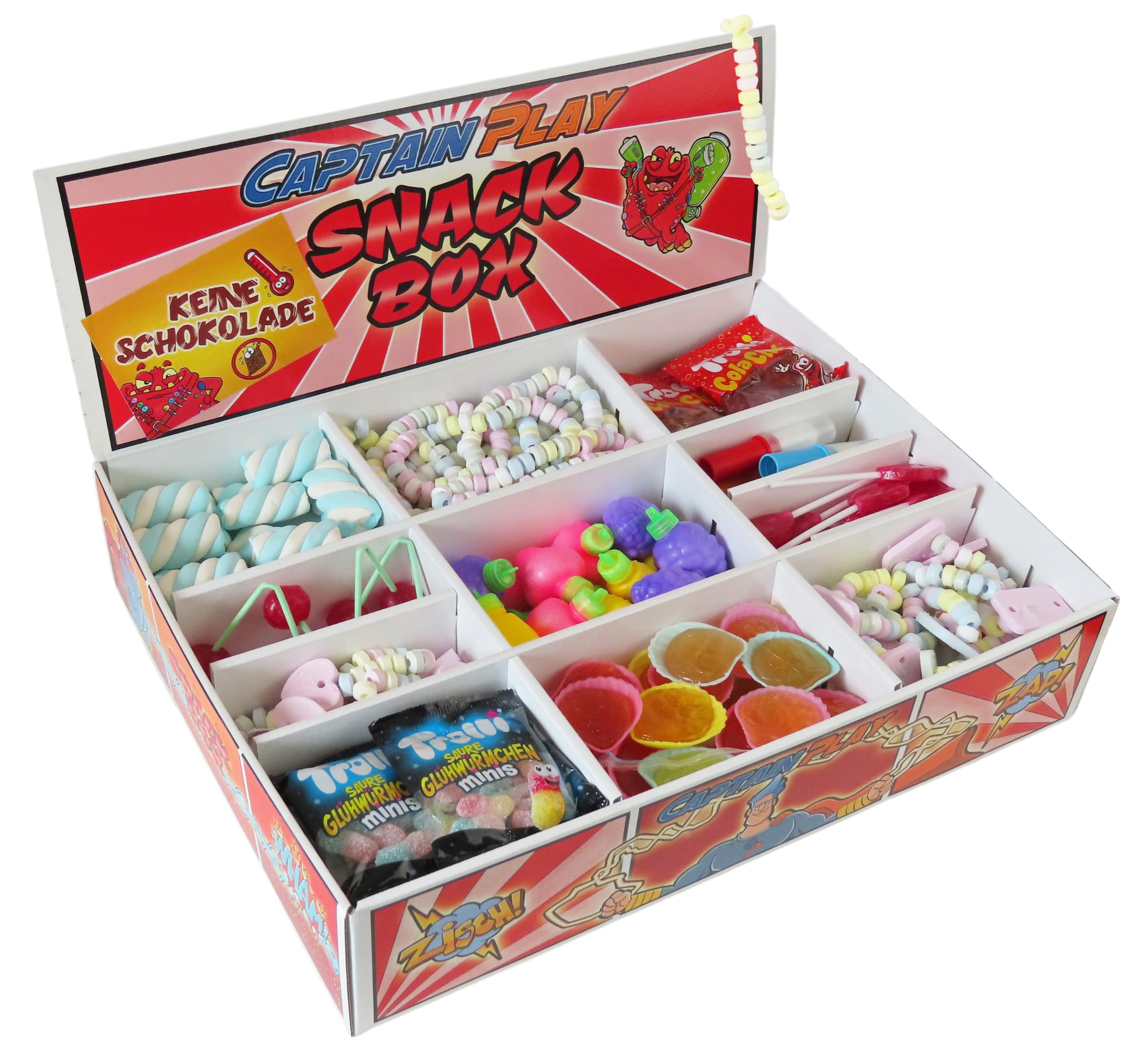 CAPTAIN PLAY Expositor Golosinas sin Chocolate – 2 kg, 10 variedades distintas – Party Bag Fillers Cumpleaños & Candy Bar para Niños