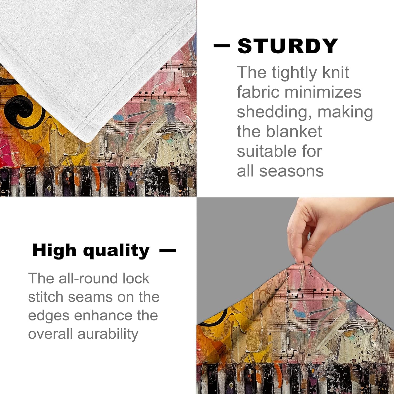 Vintage Piano Blanket for Music Lovers Musicians Students Teens,Flannel Blankets Gifts,Colorful Note and Musical Instrument Throws for Sofa Couch Living Room Soft Warm Bedroom Decor 60"x50" - Image 4