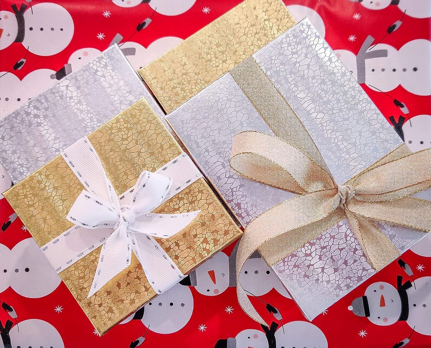 RJ Displays 15 Pack Cotton Filled Gold Foil Color Paper Cardboard Jewelry Necklace, Bracelet, Watches, Belt Buckles, Pocket Watches Gift and Retail Display Boxes Size: 5 3/8" x 3 7/8" x 1" Inch