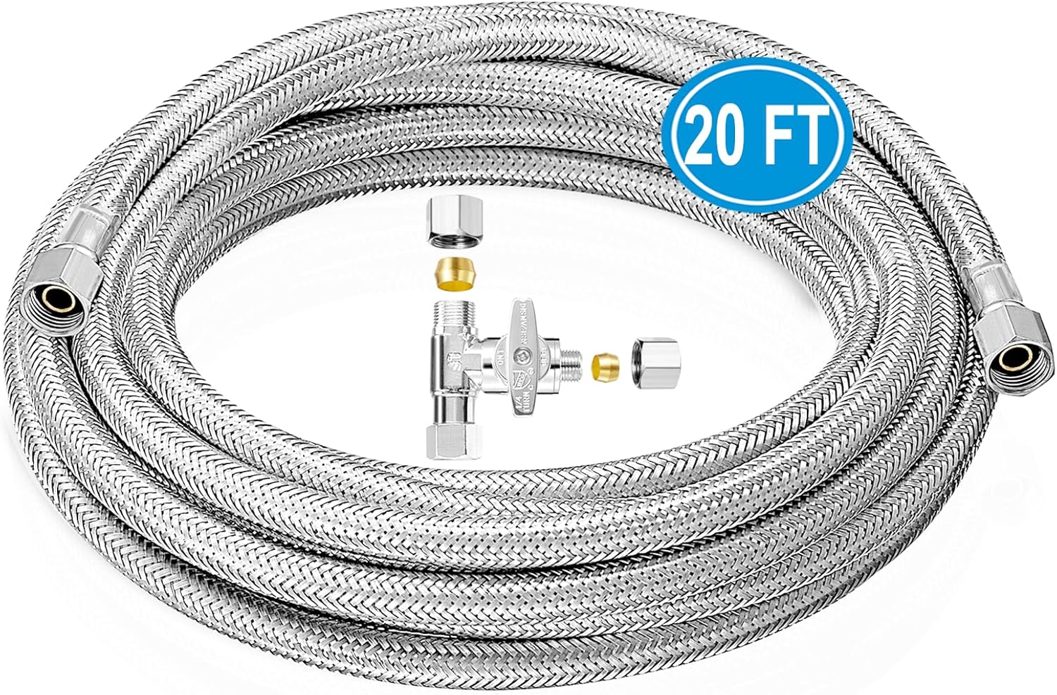 Fridge Water Line Kit 20FT Premium Stainless Steel Braided