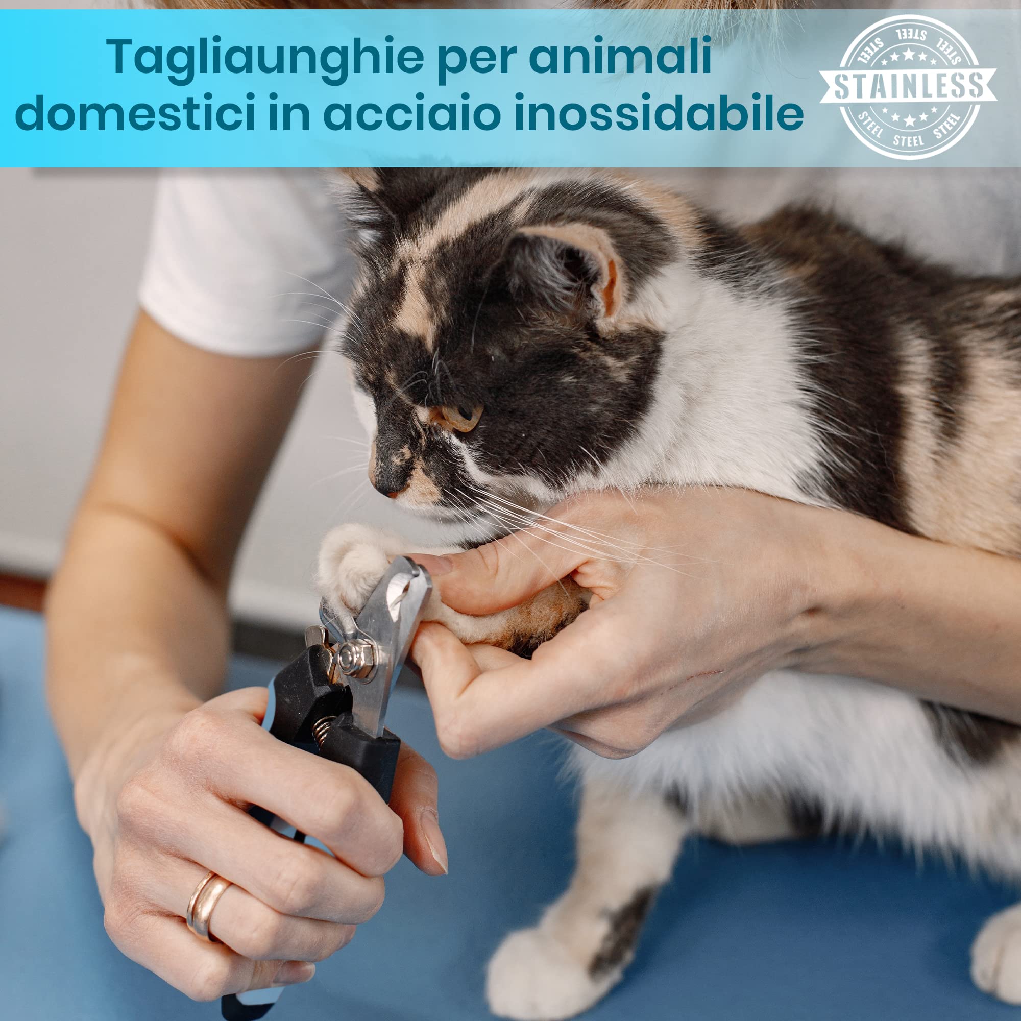 CANDURE Tagliaunghie Cane e Gatto con Guardia per Protezione Cani - Acciaio Inossidabile Tagliaunghie Gatto Professionale per Veterinaria e Uso Personale (Blu, Grande a Medio)