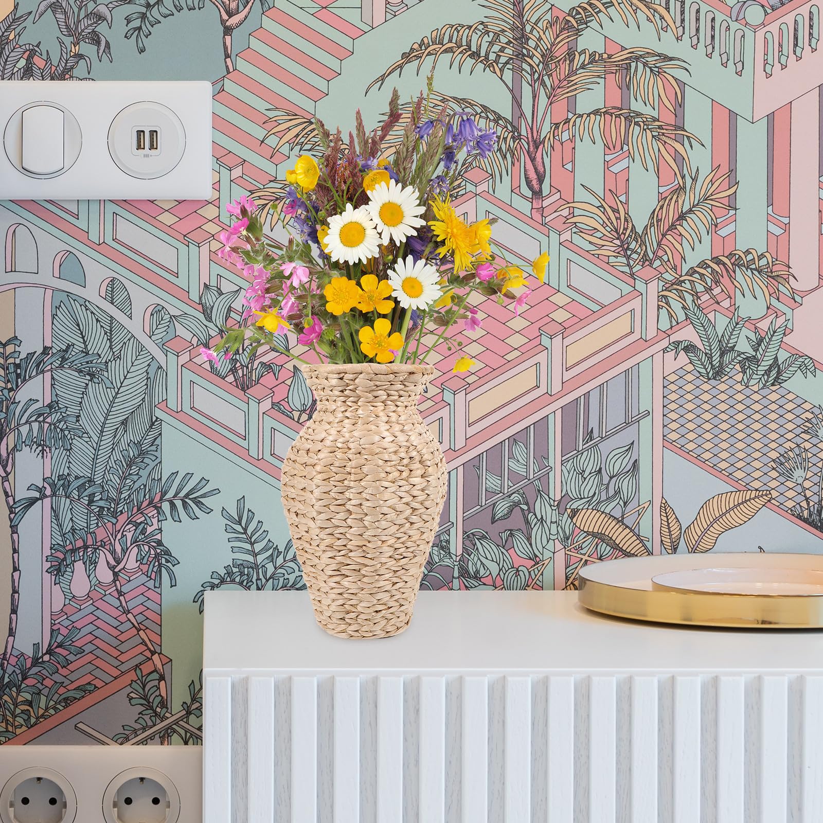 OUNONA Vaso Per Fiori Secchi Intrecciato in Vaso Floreale Artificiale Decorativo