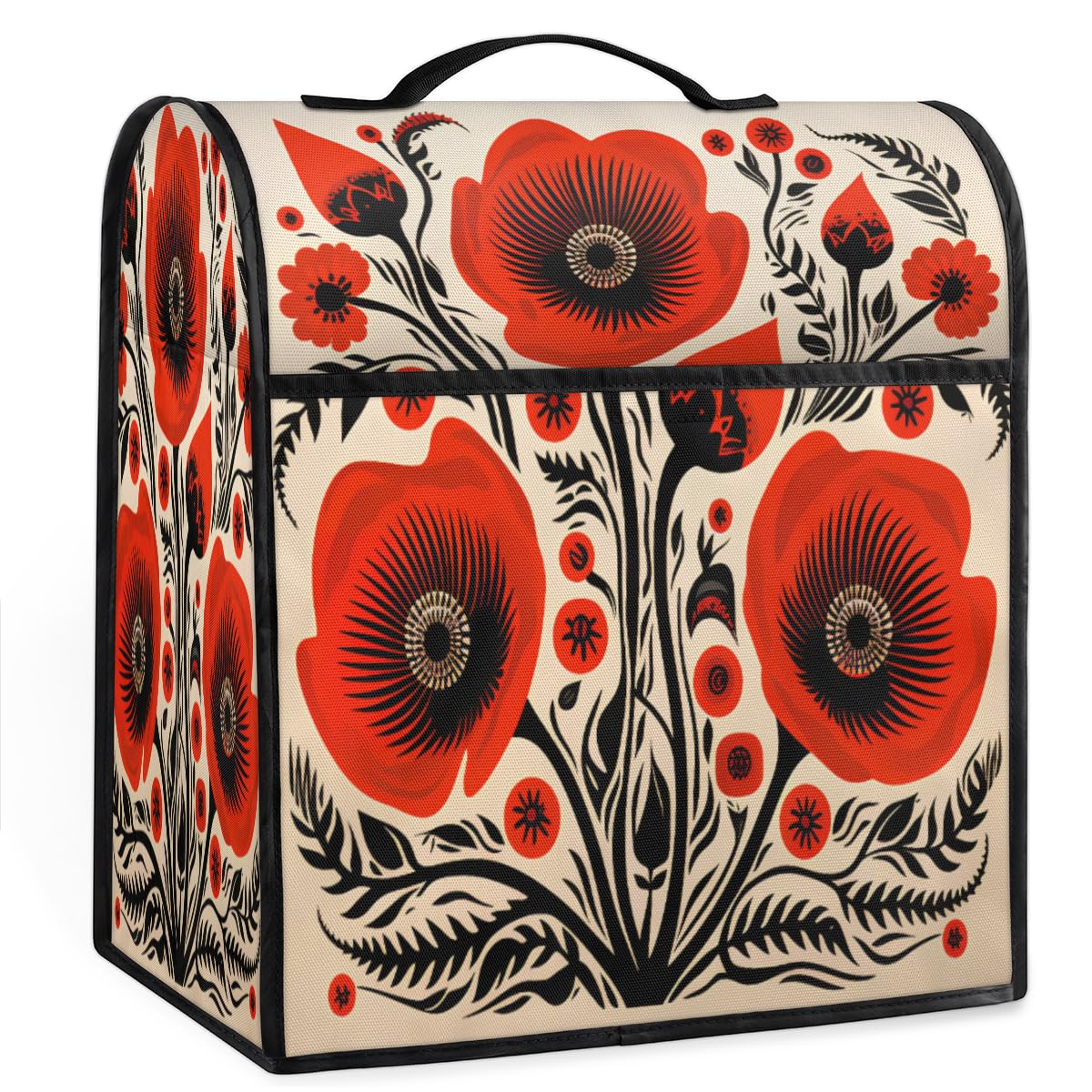 Coffee Maker Cover Flower Poppy Kitchen Appliance Covers Small Appliance Covers Blender Cover Juicer Cover Dust Covers for Kitchen Appliances with Top Handle and Pockets,Washable,C303
