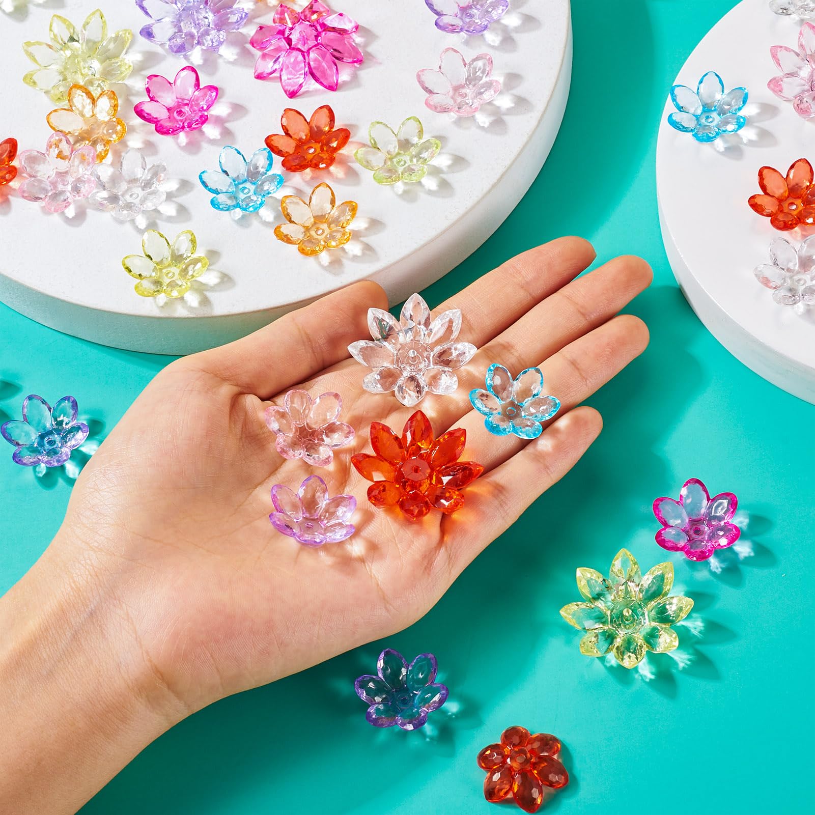 Beadthoven 54pcs Lotus Flower Crystal Acrylic Beads Colorful