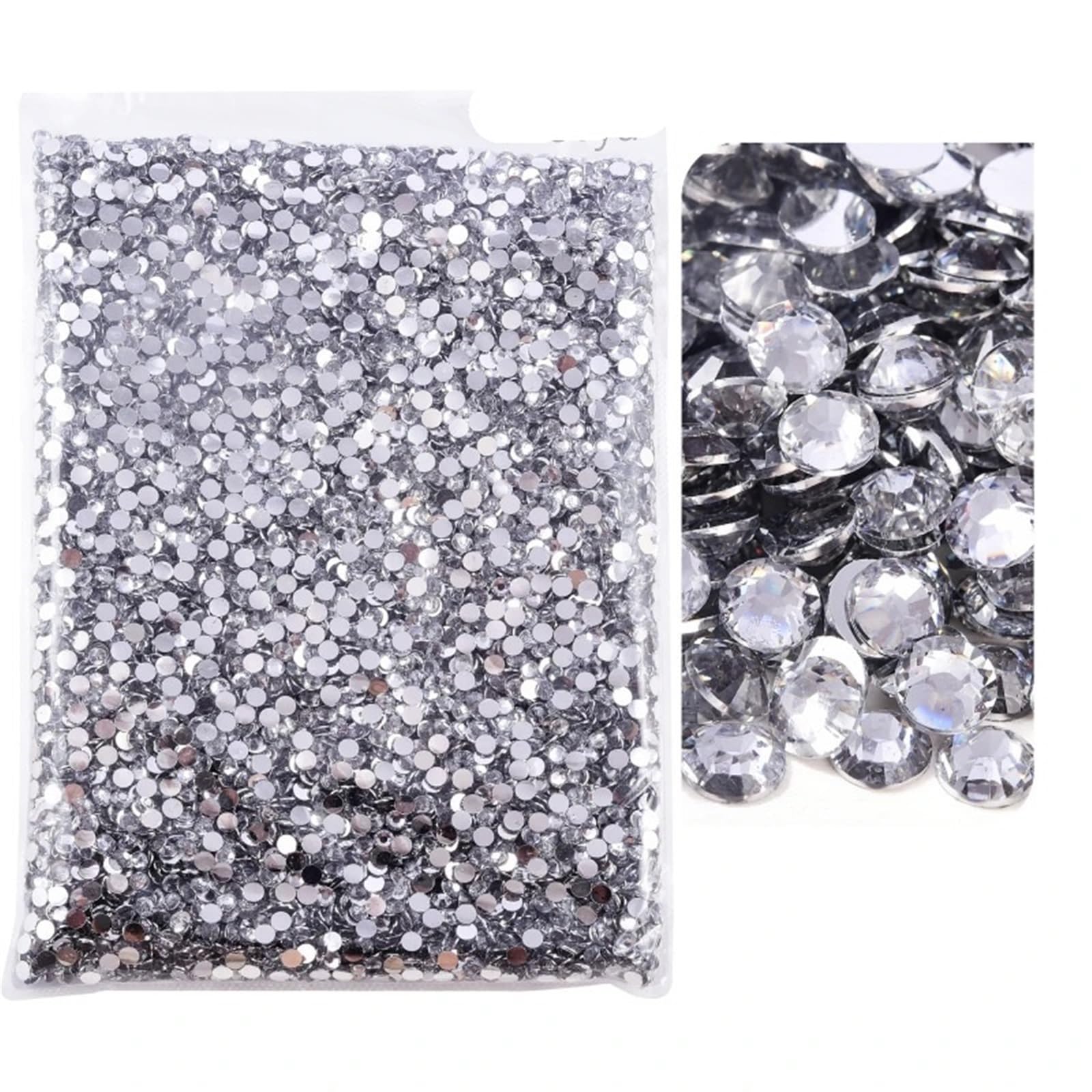 Strass en résine fond plat argenté cristal scintillant pour customisation haute couture et mode