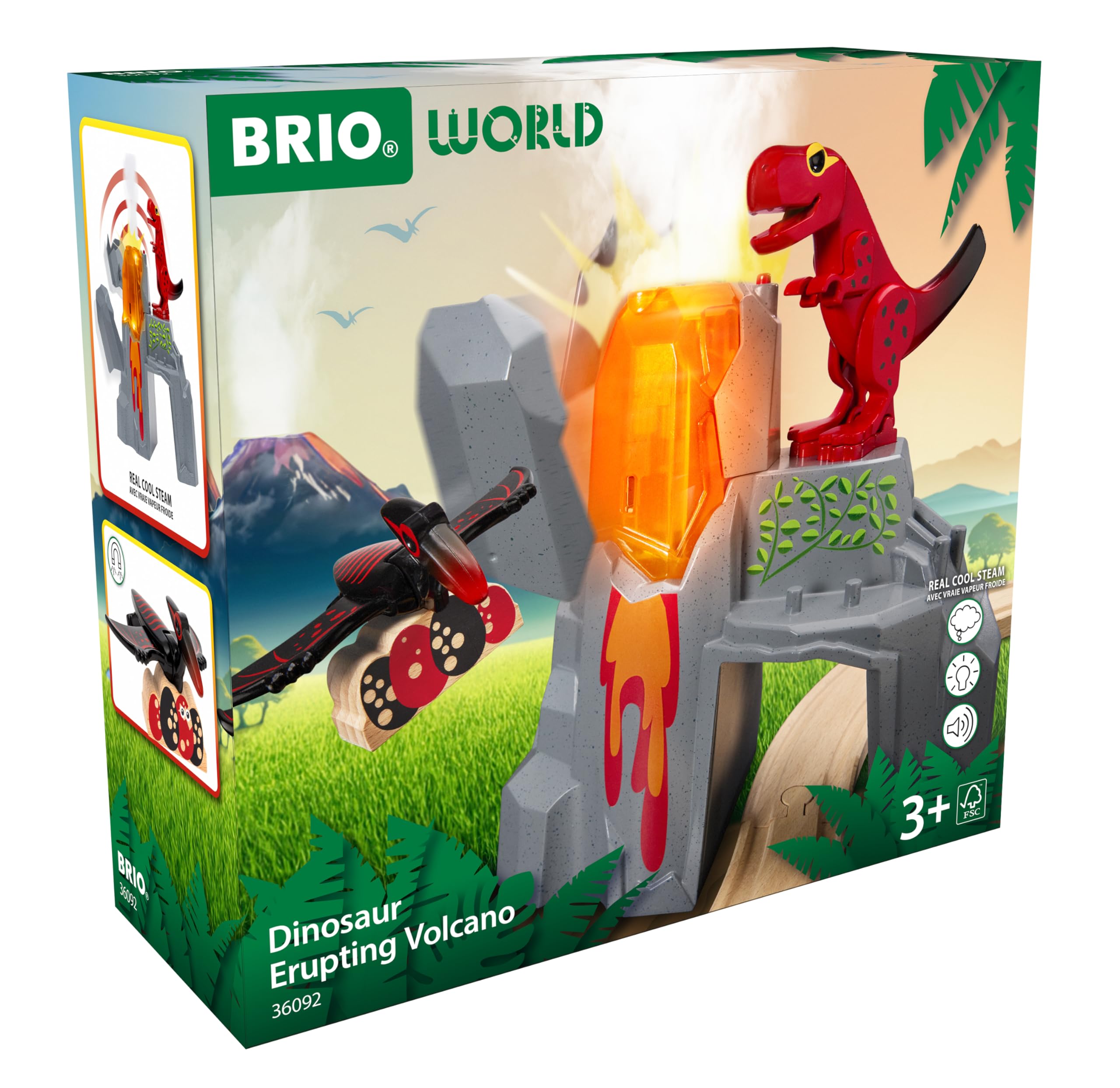 BRIO World - 36092 - Volcan Dinosaure en Eruption - Accessoire pour Circuit de Train en Bois - Action de Jeu sans Pile/avec Aimant - Jouet pour garçons et Filles dès 3 Ans