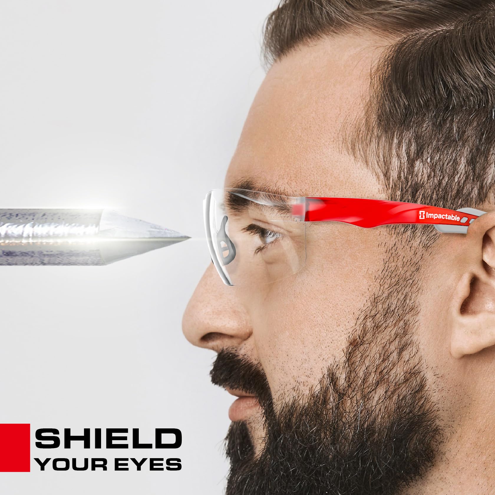 ANSI Z87.1 - Gafas de seguridad, antivaho, UV, resistentes a los arañazos, para protección ocular en el trabajo o disparo, medio marco con lentes envolventes transparentes y agarre