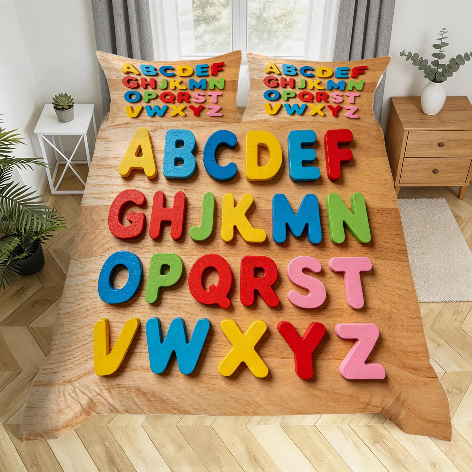 Housse Couette avec Fermeture Alphabet Grand Lit 3D Coloré