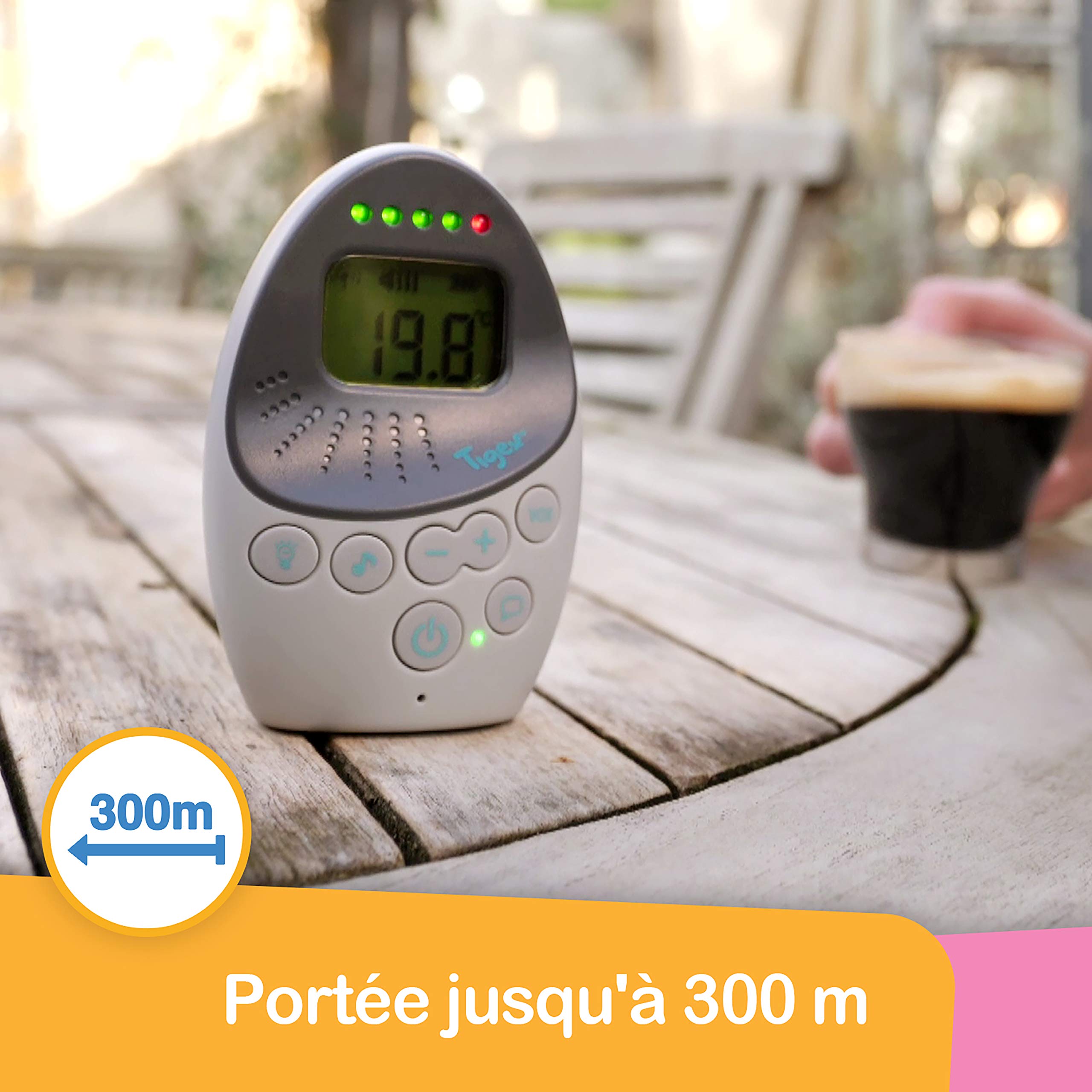 Tigex Elektroniczna niania Easy Protect Plus, słuchawki dla niemowląt, do ponownego ładowania, z trybem ekologicznym, krótkofalówką, kołysanką i lampką nocną