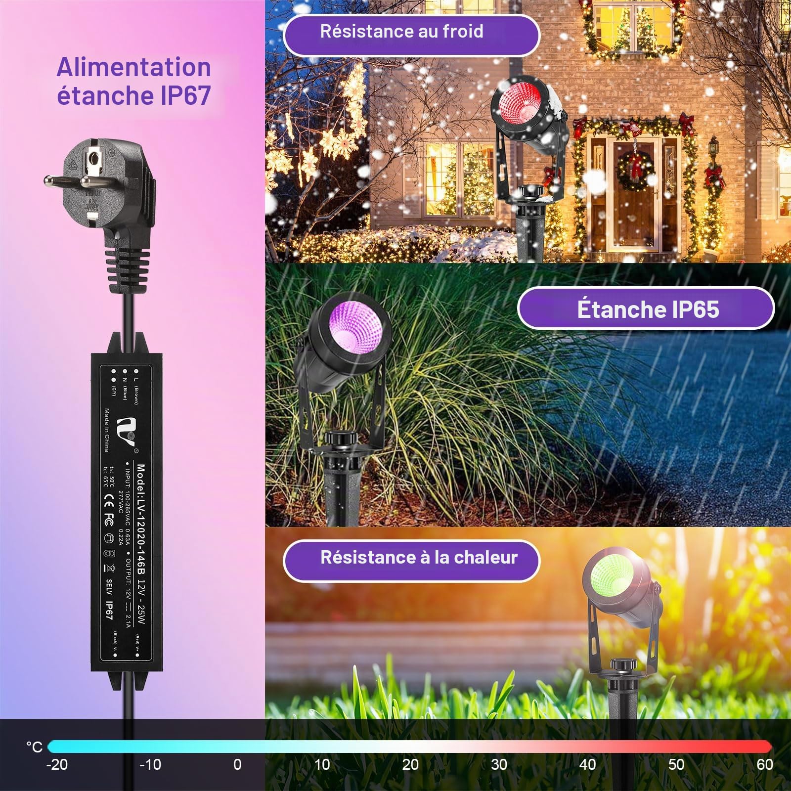 B-right RGB Spot extérieur LED, Spot de jardin, Éclairage de Jardin, 4*3W Lampe de Jardin lumière de Jardin avec câble, Lampe de jardin avec Piquet de Terre,Lampe Exterieur pour Jardin Balcon Terrasse