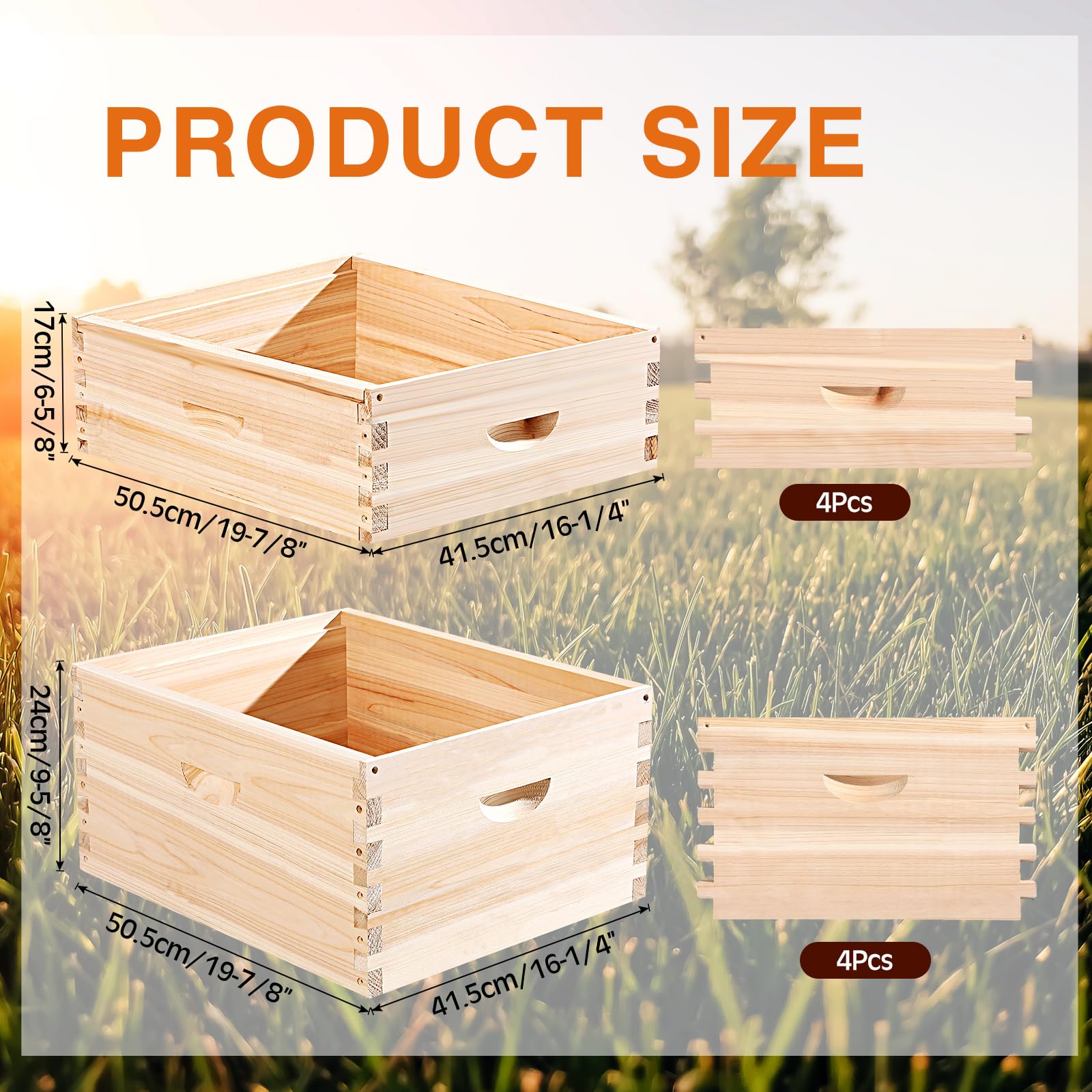 CroBlissful Lot de 4 boîtes de ruche à 10 cadres avec cadre en bois pour débutants et apiculteurs débutants