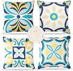 Dremisland Outdoor Throw Pillow Covers Waterproof Pillow Covers 18x18 Set of 4 Boho Linen Throw Pillow Covers Modern Blue Decorative Pillow Case for Patio Garden Balcony Couch Deck Chair