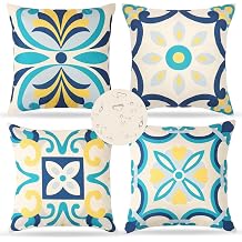 Dremisland Set of 4 Cushion Covers 18x18 Inch Floral Printed Water Resistant Throw Pillow Cases Boho Farmhouse Garden Summer Decorative Pillowcases for Outside Patio Couch Balcony