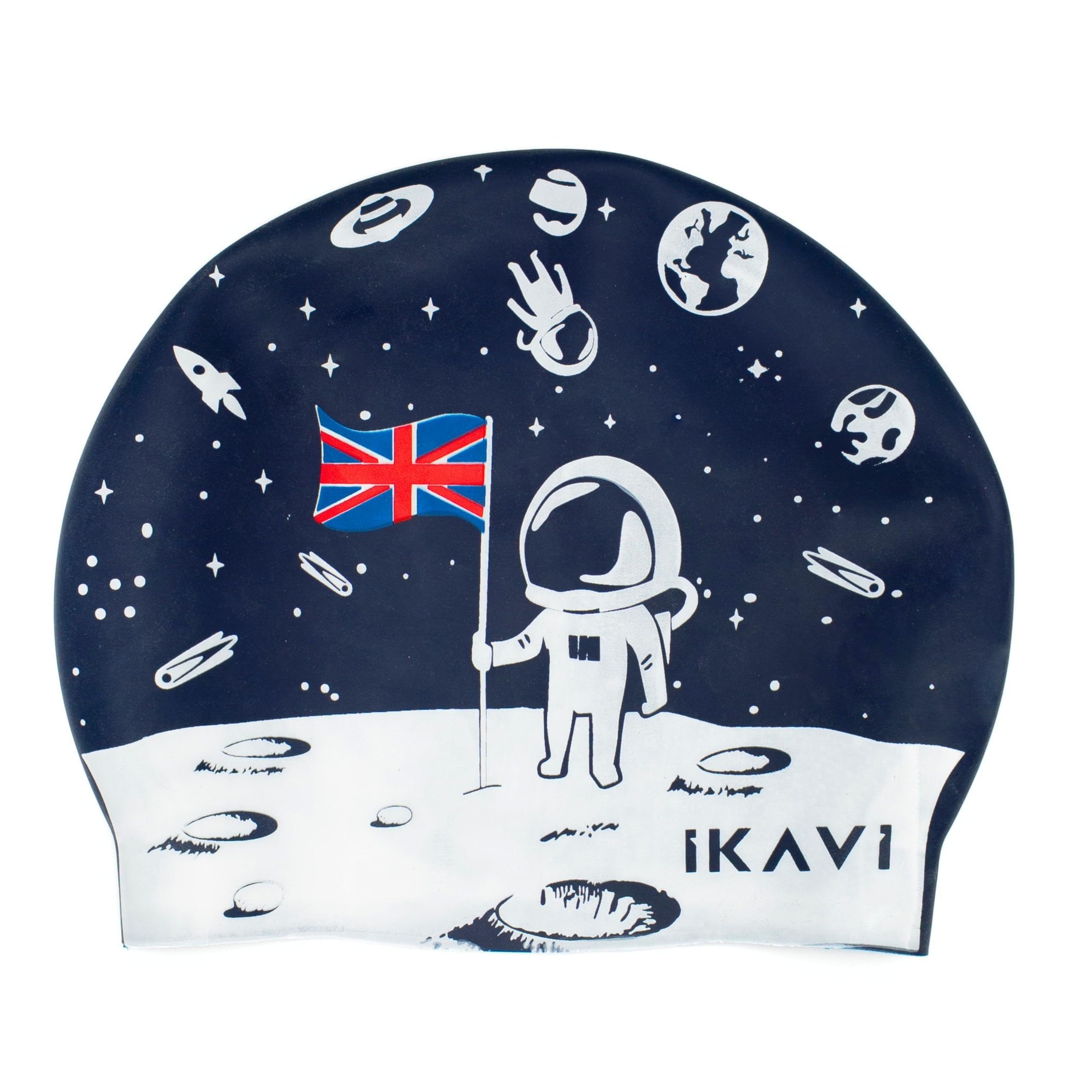 Silicone Swim Cap with Flag Design - Durable & Stretchable, One Size Fits All (Midnight Blue) โ image 1