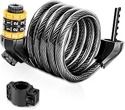 Antivol à combinaison pour vélo - Haute sécurité - Avec code numérique à 4 chiffres - 120 cm/12 mm - Avec support pour vélo électrique, scooter, moto