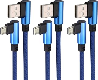 AAOTOKK 6 Ft 90 Degree Micro USB Android Charger Cable 90 Degree USB 2.0 A Male to 2.0 USB Micro Male High Speed Fast Charging Cords for USB 2.0 Micro Port Power Bank Smartphones & More(Blue/3-Pack)
