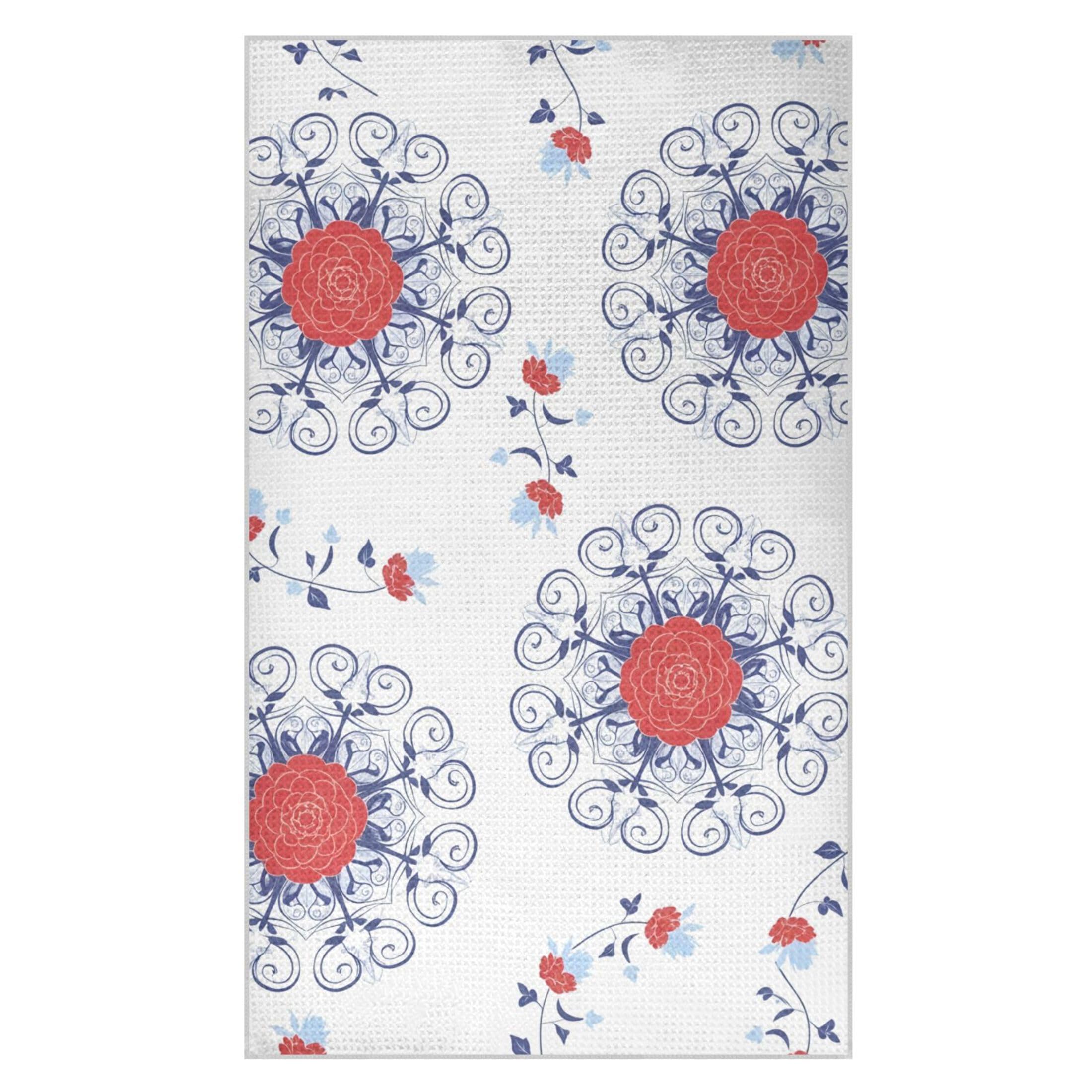 Kutsu Mandala Waffle Weave Kitchen Towels Absorbent Quick Drying Dish Towels for Kitchen, Decorative Tea Towel, 18x30 in