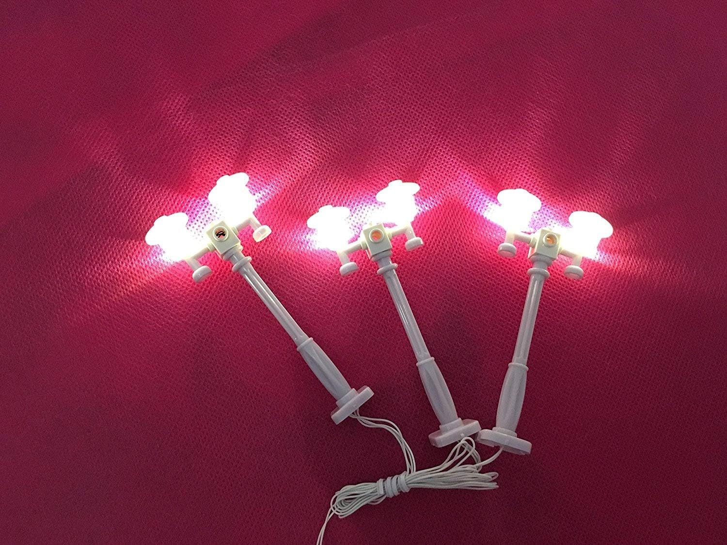 White Lamp Post led Street Light for Lego USB Connected 3 Posts