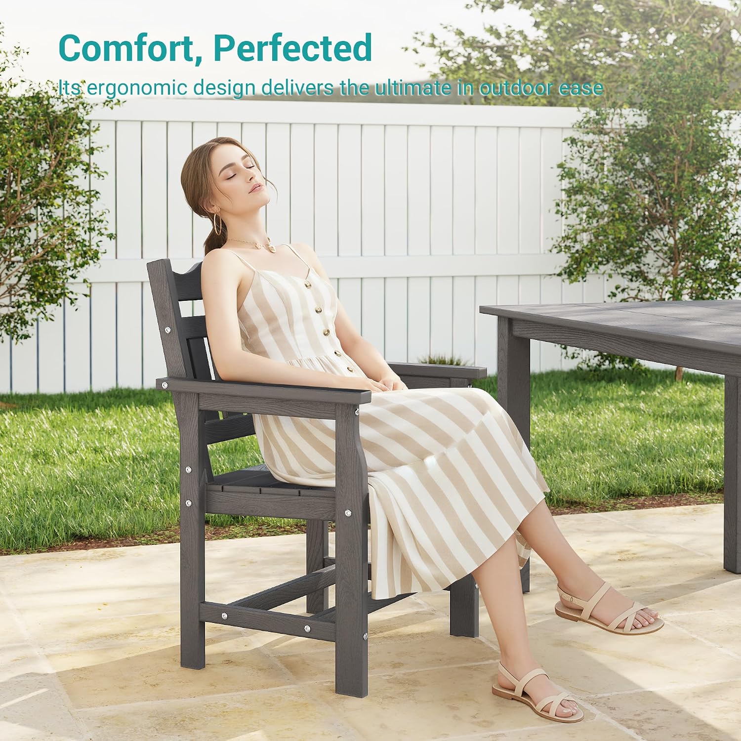 Outdoor Dining Chairs Set of 2, All-Weather HIPS Patio Chairs with Wide Seat and Ergonomic High Backrest for Garden, Backyard, Porch, 350 lbs Capacity, Grey