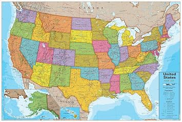 Waypoint Geographic USA Map Wall Chart with Interactive App, Fun Learning Resources for Students, Great Gift Idea, Laminated Wall Map Poster, Multicolor, 24 W x 30 L