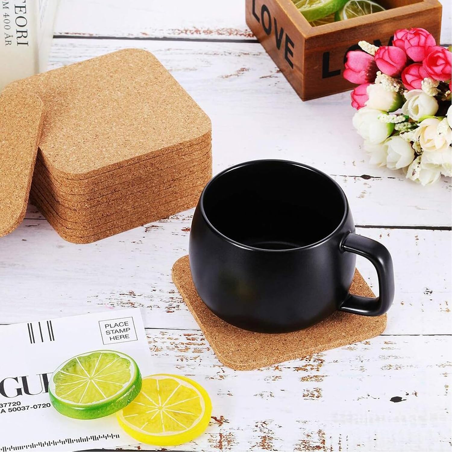 Cork Coaster for Drink Absorbent 4 Inches Tea or Coffee Coaster Set Round Heat Resistant Bar Coasters Reusable Table Blank Coasters Gifts for Wine Glass Cup Mug Plant Office (SQUARE-10PCS) - Image 4
