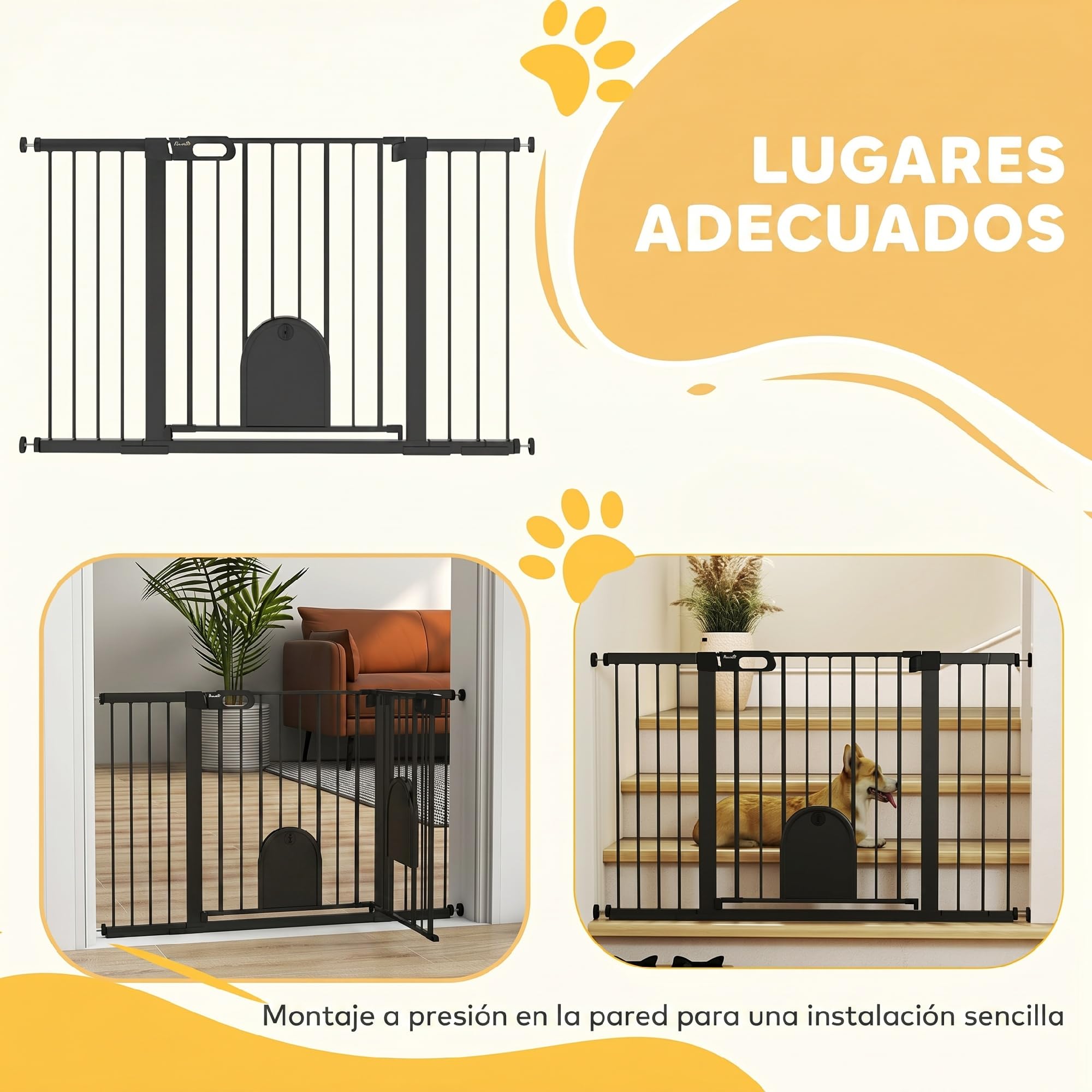 PawHut Barrière de sécurité pour Chien Extensible 75-131 cm, Noir