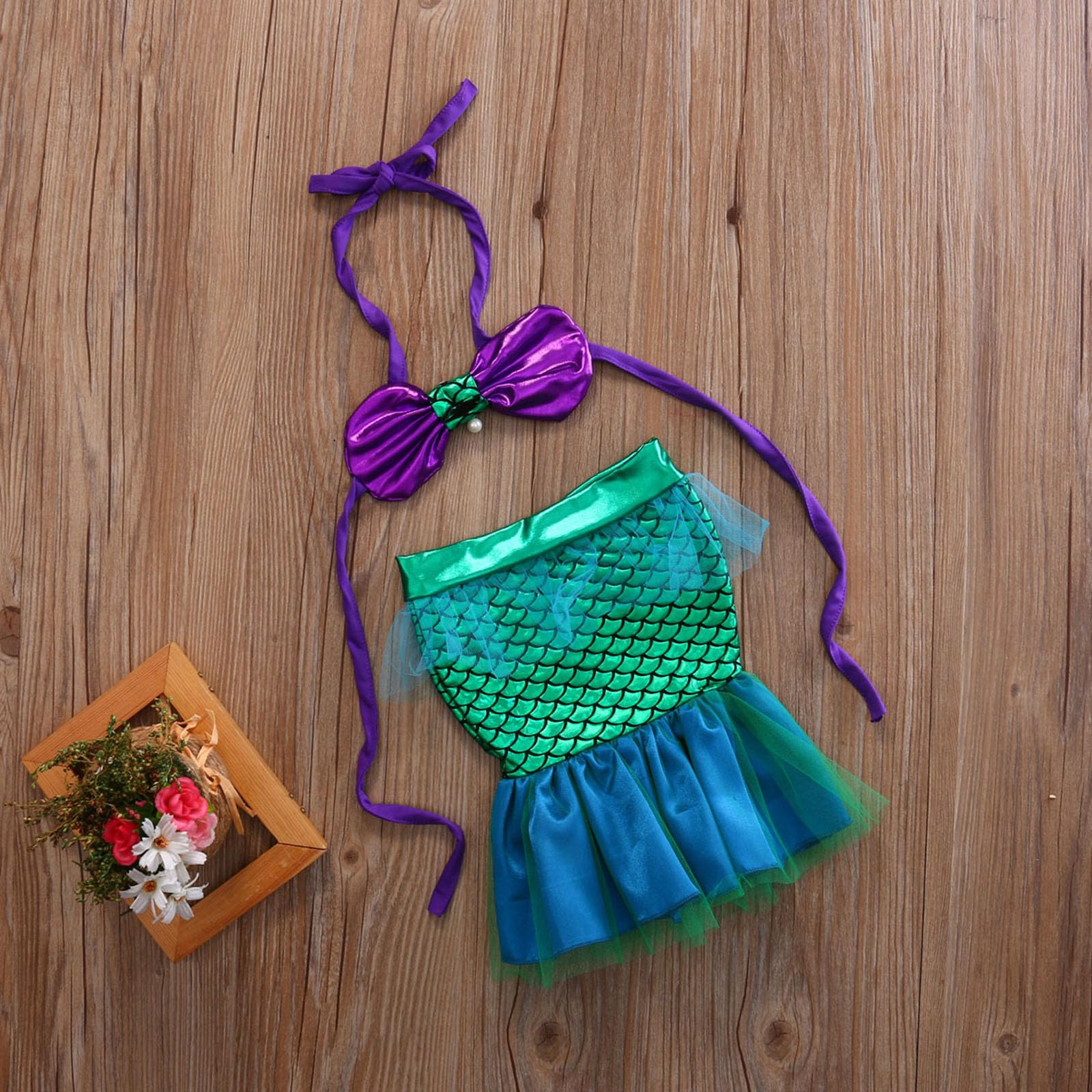 Baby Girl Mermaid Swimsuit Halter Bikini Tops Toddler Mermaid Tail Bathing Suit Swimwear (Green 1, 6-12 Months)