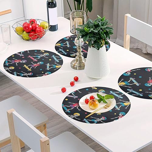 Miniatura 6 de Playful Skeletons Black PVC Placemat, Non Slip Heat Resistant Placemats for Kitchen one sizex4