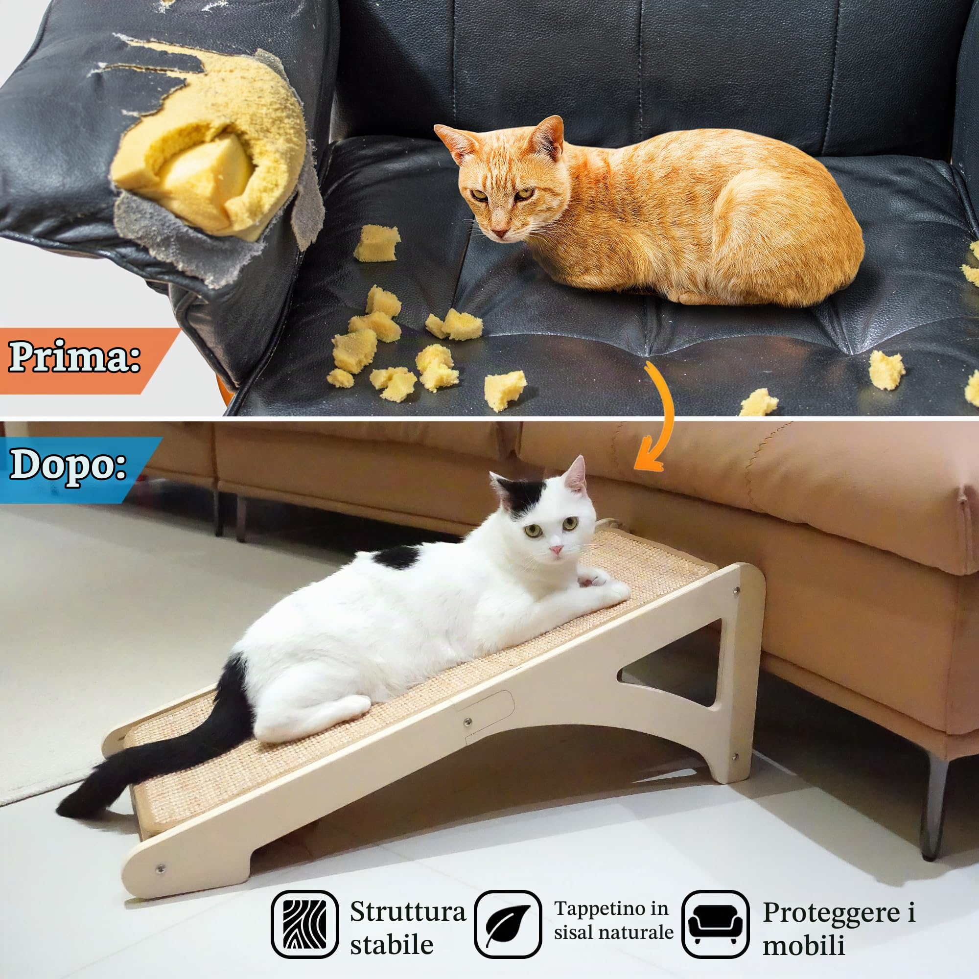 PETKARAY Tiragraffi per Gatti, Rampa in Sisal a Forma di L per Interni, Protezione per Mobili da Parete da 27" con Giocattolo a Forma di Topo