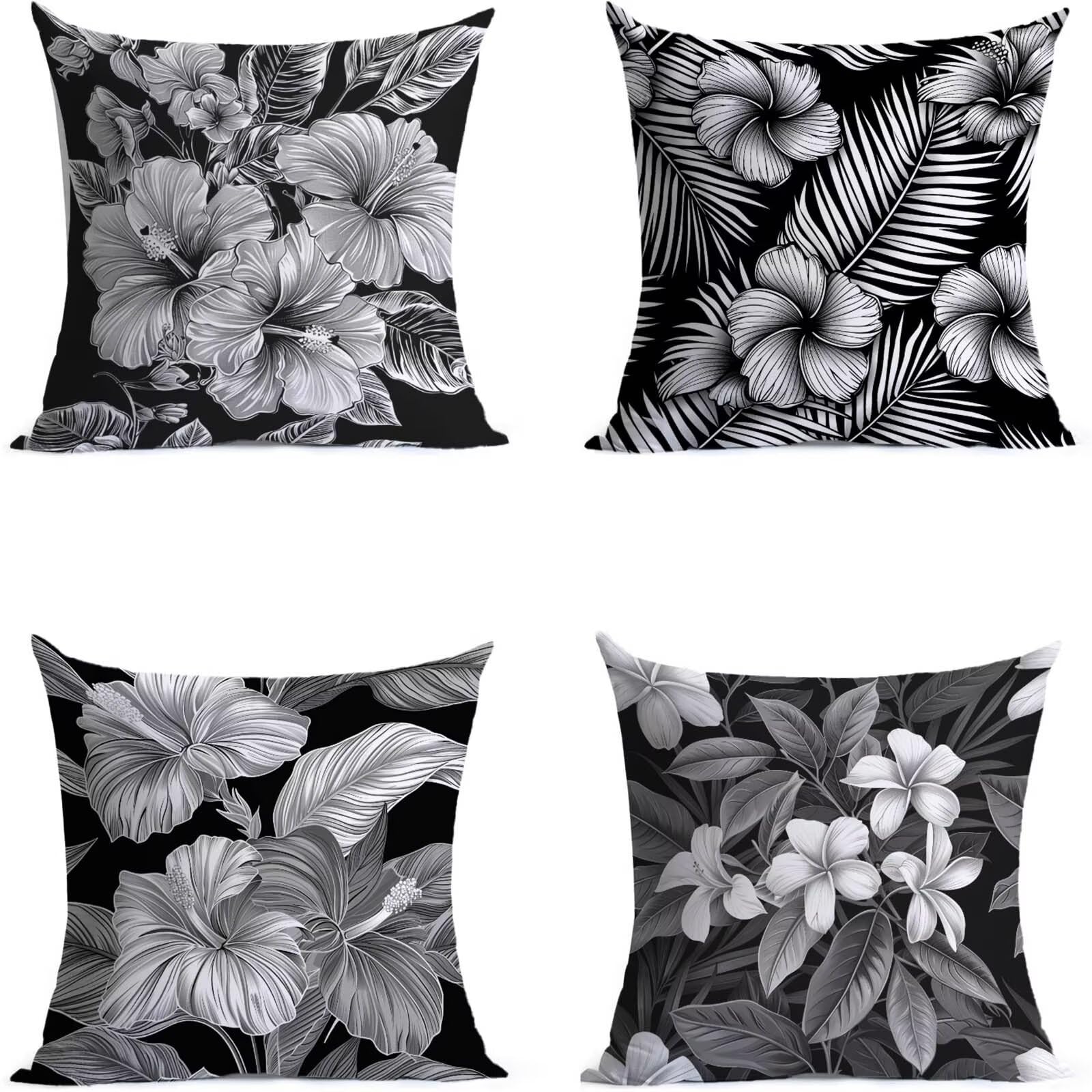 Coussin exterieur impermeable gris 45x45 lot de 4 en velours imprime pour deco jardin