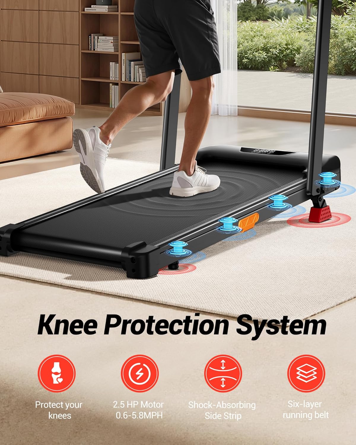 3-in-1 Walking Pad with 15% Incline, Portable Under Desk Treadmill, Foldable Treadmills for Home and Office, 2.5 HP Quiet Walking Pad Treadmill with 300 LBS Capacity - Image 5