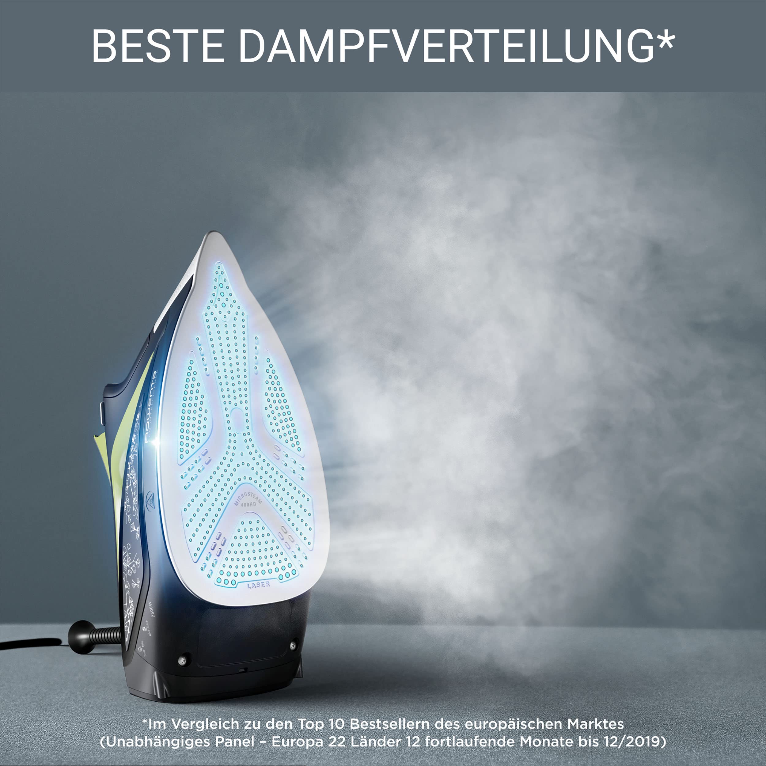 Rowenta Eco Intelligence Dampfbügeleisen, 2700 Watt, kontinuierliche Dampfabgabe: 45 g/Min., Dampfstoß: 180 g/Min., Microsteam400 HD 3De Laserbügelsohle, Anti-Tropf-Funktion, schwarz/grün, DW6330