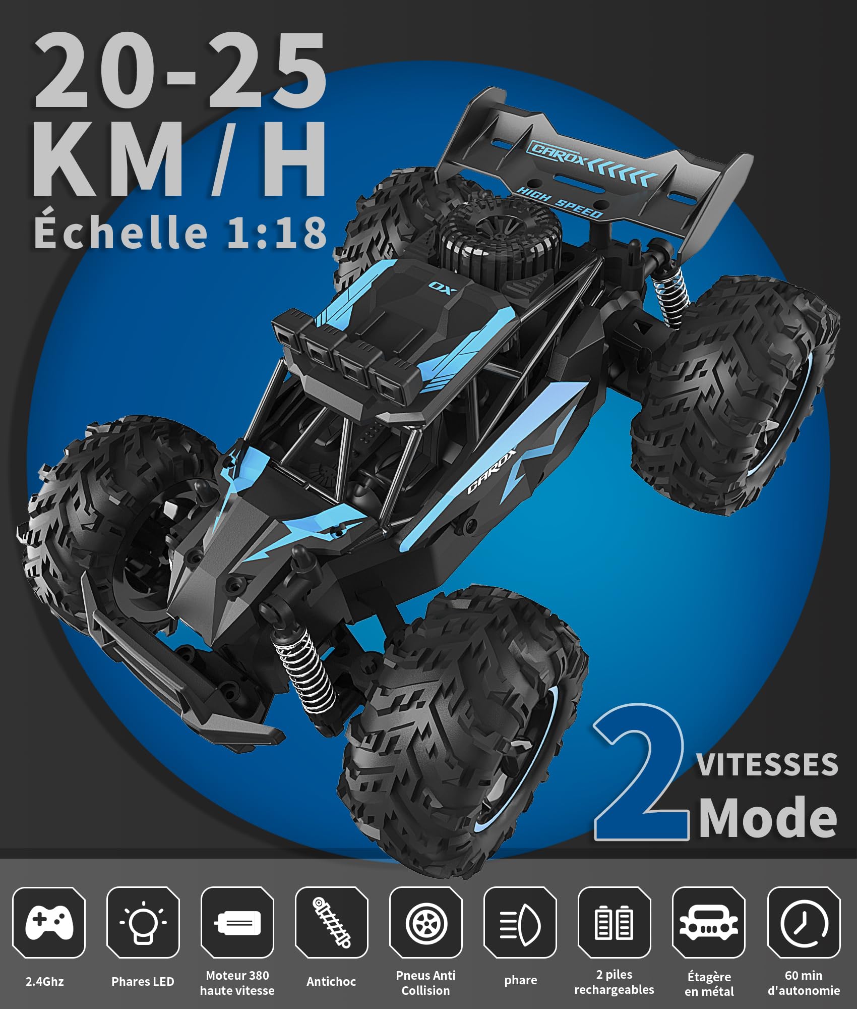 Carox 1:18 Monster Truck, 25 km/h, niños desde 6 años