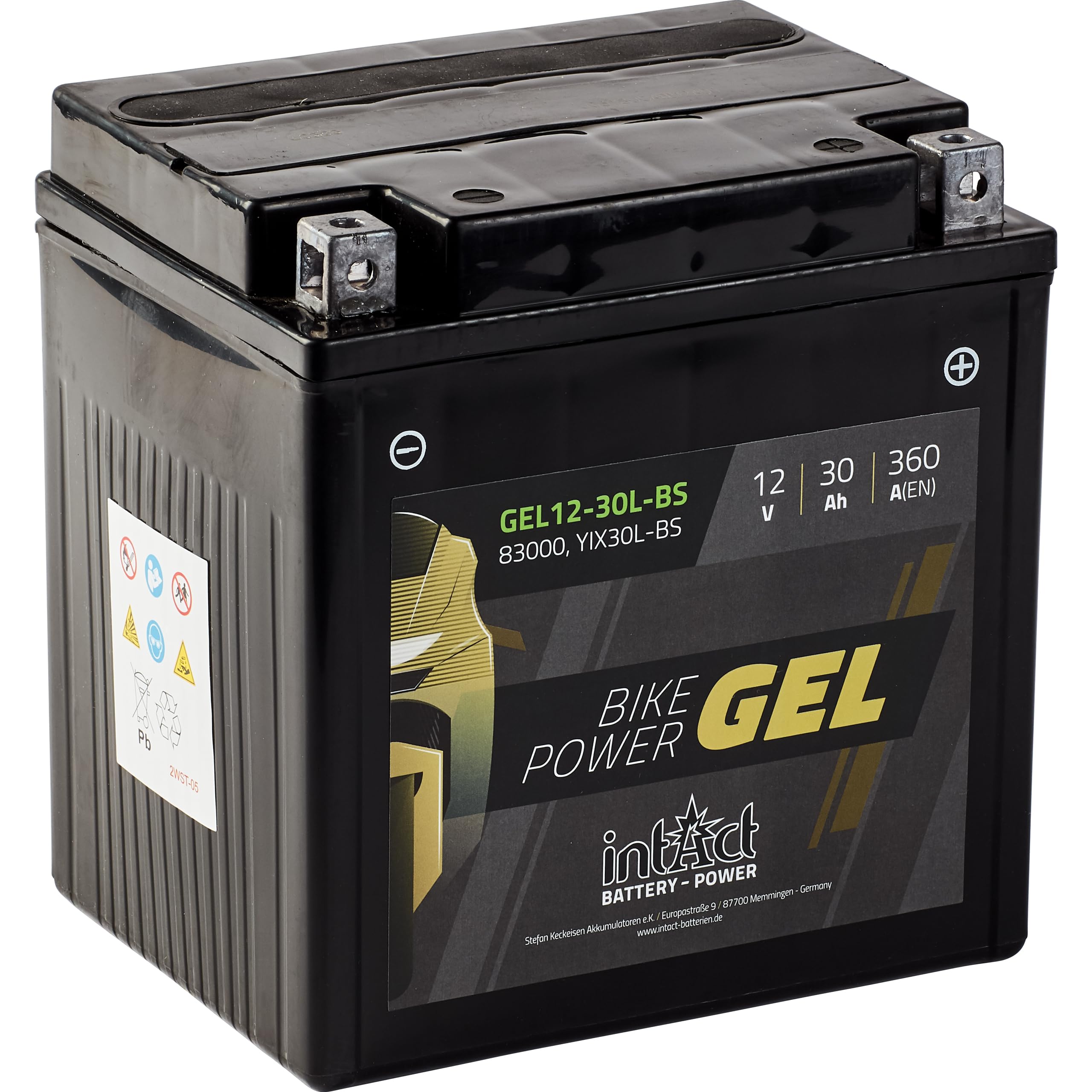 intAct - Bike-PowerGEL12-30L-BS, CIX30L-BS, 83000, akumulator motocyklowy 12V 30 Ah, 360 A (EN), bezobsługowy żelowy akumulator motocyklowy o 30% większej mocy rozruchowej, do skuterów, motocykli
