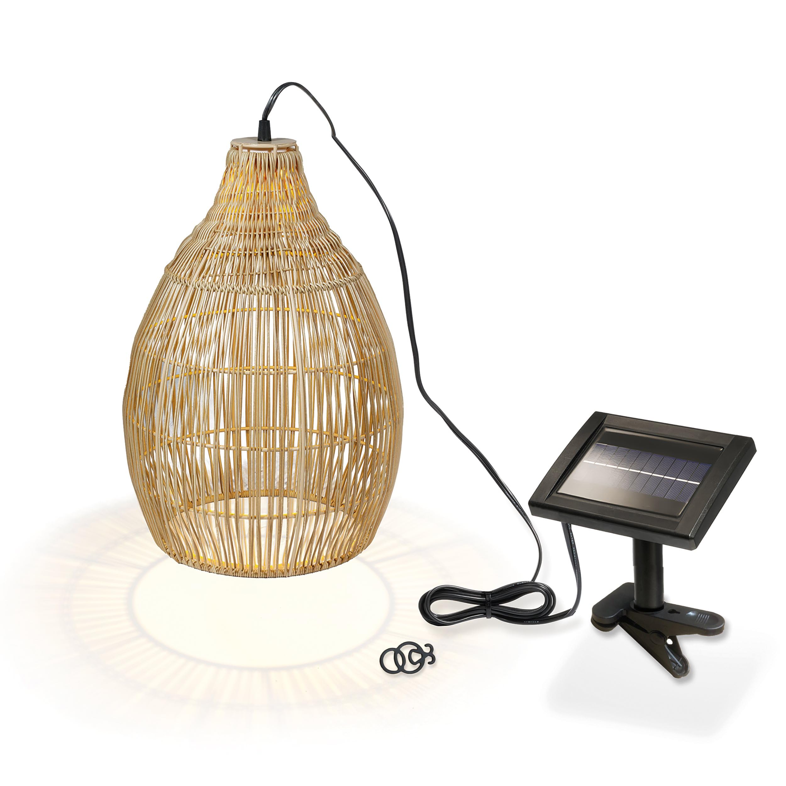 Esotec Solar Hängeleuchte Kairo, Boho Stil, LED warmweiß, Kabel 5m, 45 lm, Leuchtdauer 8 Stunden, Polyrattan, Metall, außen, outdoor, 30x43cm, IP44, Höhe 43cm, 102239