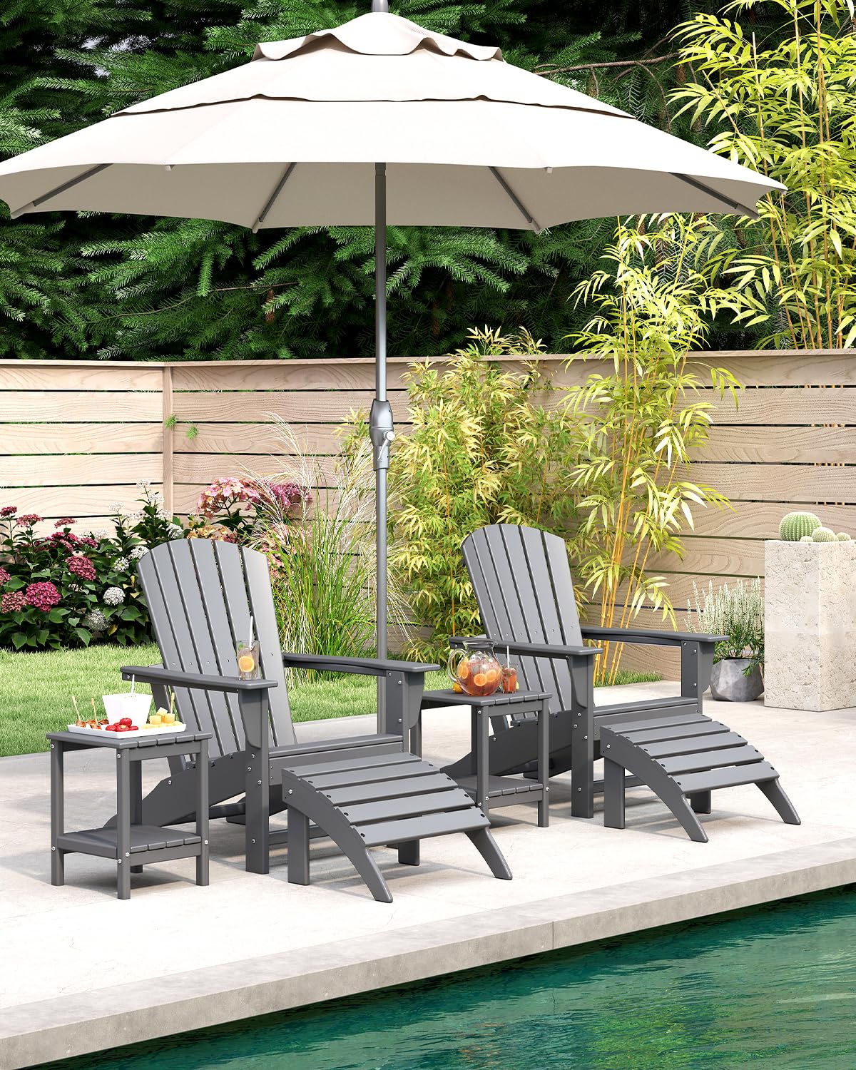 BRIOPAWS Adirondack-Klappstuhl Mit Ottomane - Wetterbeständiger Terrassenstuhl In Grau