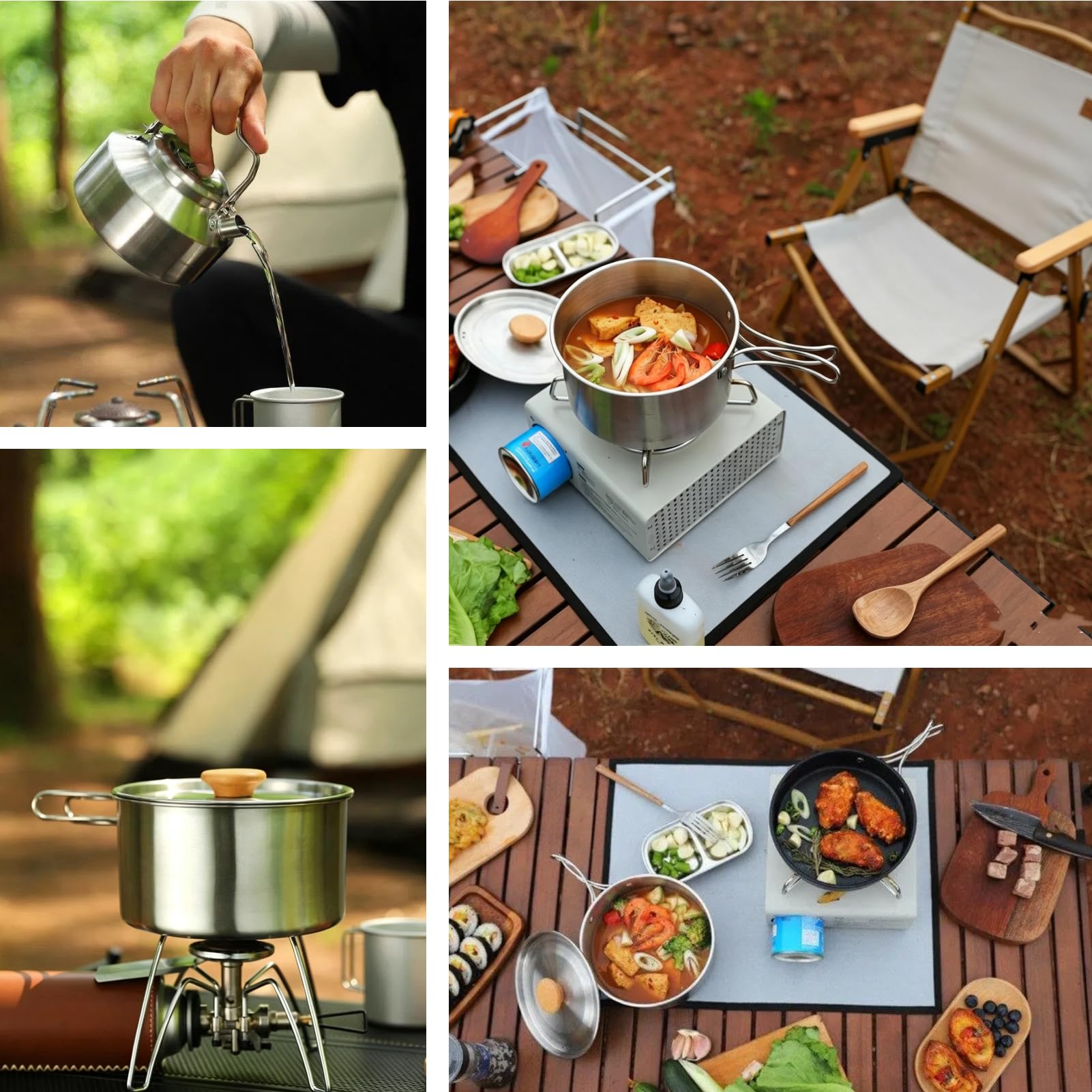 Kit de Casseroles Camping, Poêlé, Bouilloire, Casserole en Acier Inoxydable | cuisine, casseroles de casserole de randonnée pliable, mess de poêle portable léger compact, randonnée, Pique-niques, pêche