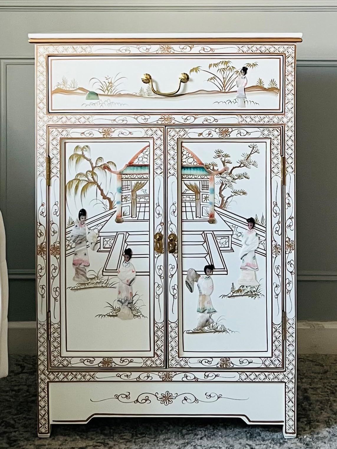 Chinese Oriental Furniture Lacquer Cabinet with Mother of Pearl