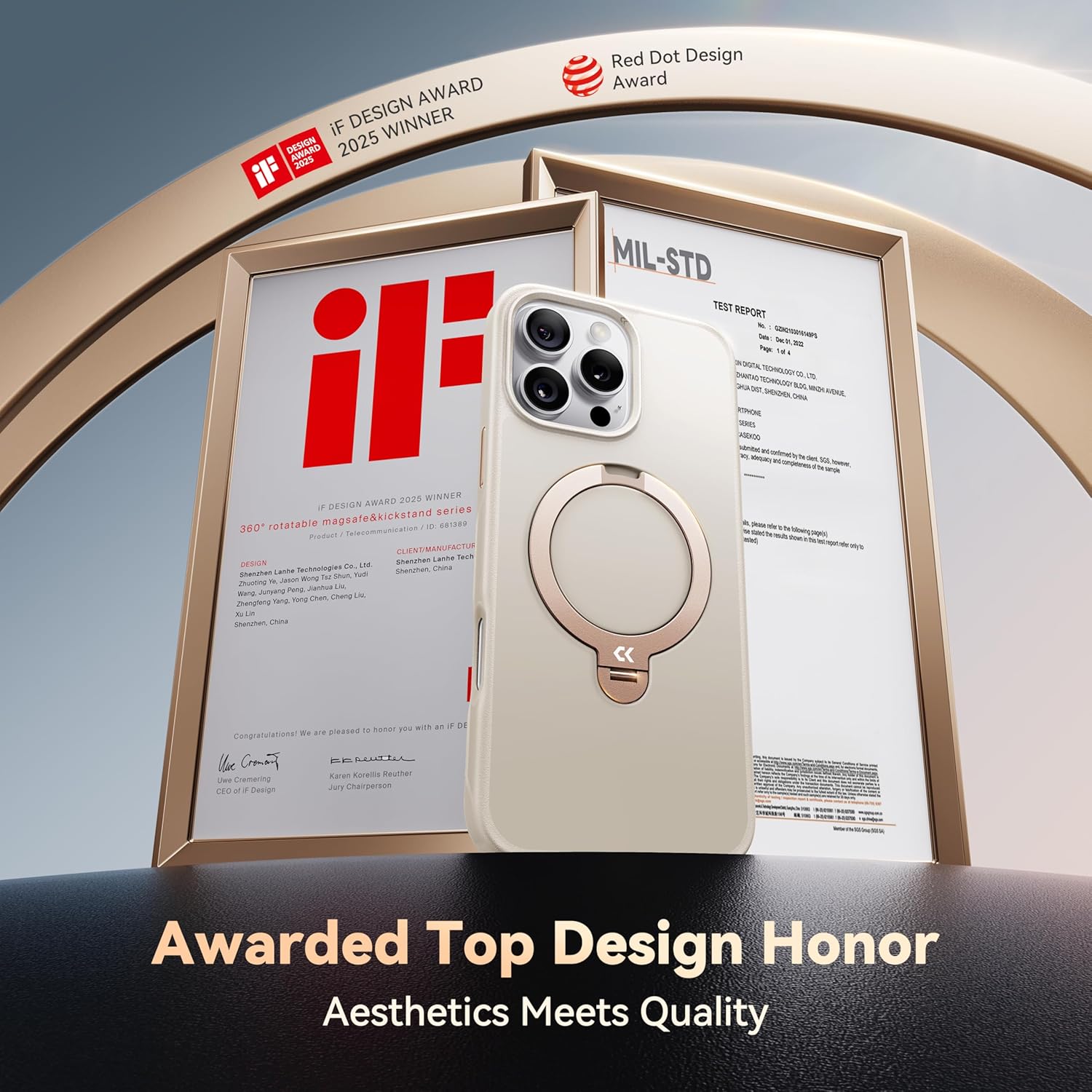 CASEKOO Ivory White Designed for iPhone 16 Pro Case with Spin Magnetic Stand [16FT Military Protection] [Non-Slip Edge] [Fit for MagSafe] Shockproof for iPhone 16 Pro Case with Stand 6.3'' - Image 3