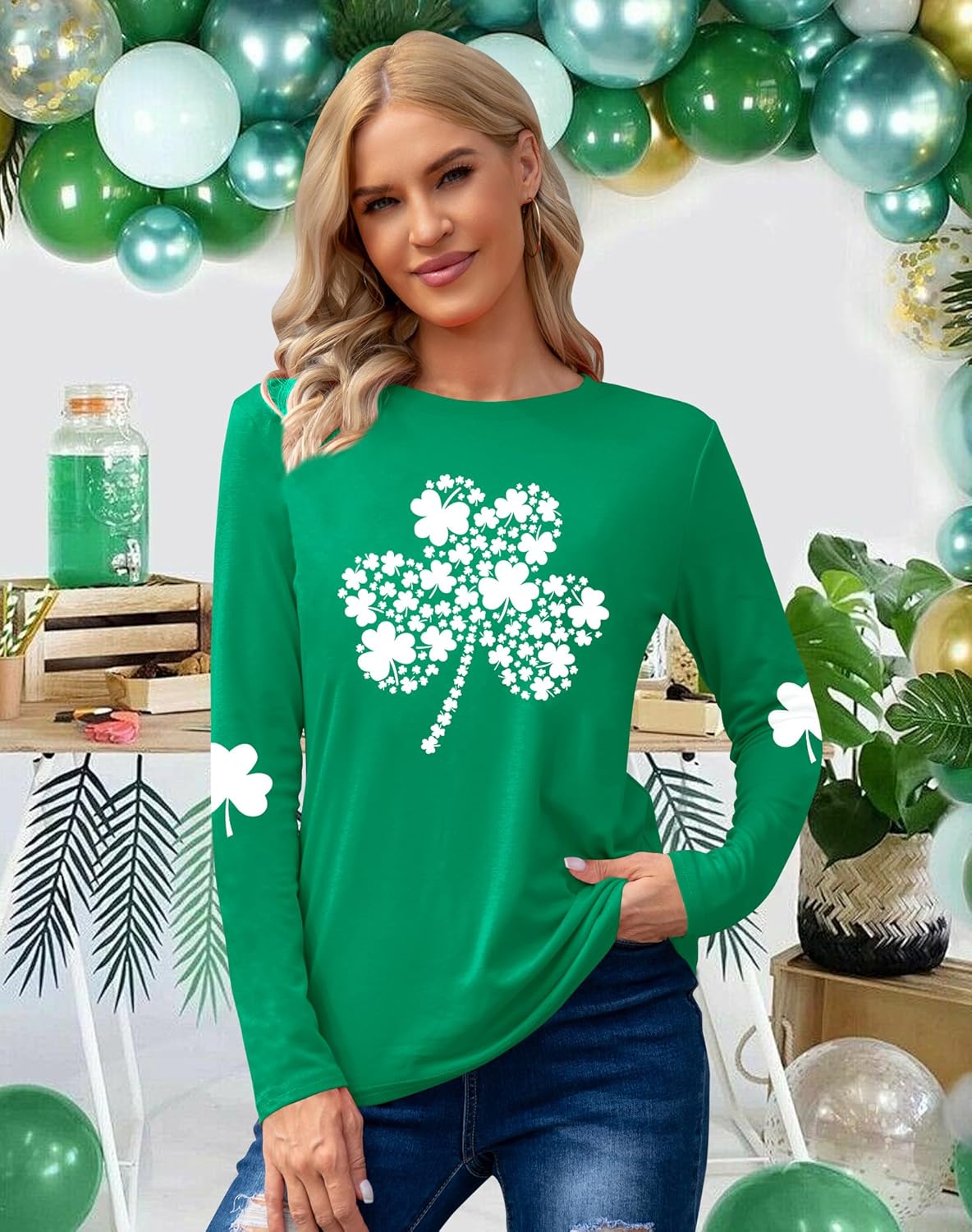 LAZYCHILD St Patricks Day Shirt Women: Lucky Shamrock Tshirt Saint Patricks Day Green Clover Long Sleeve Tops - Image 4